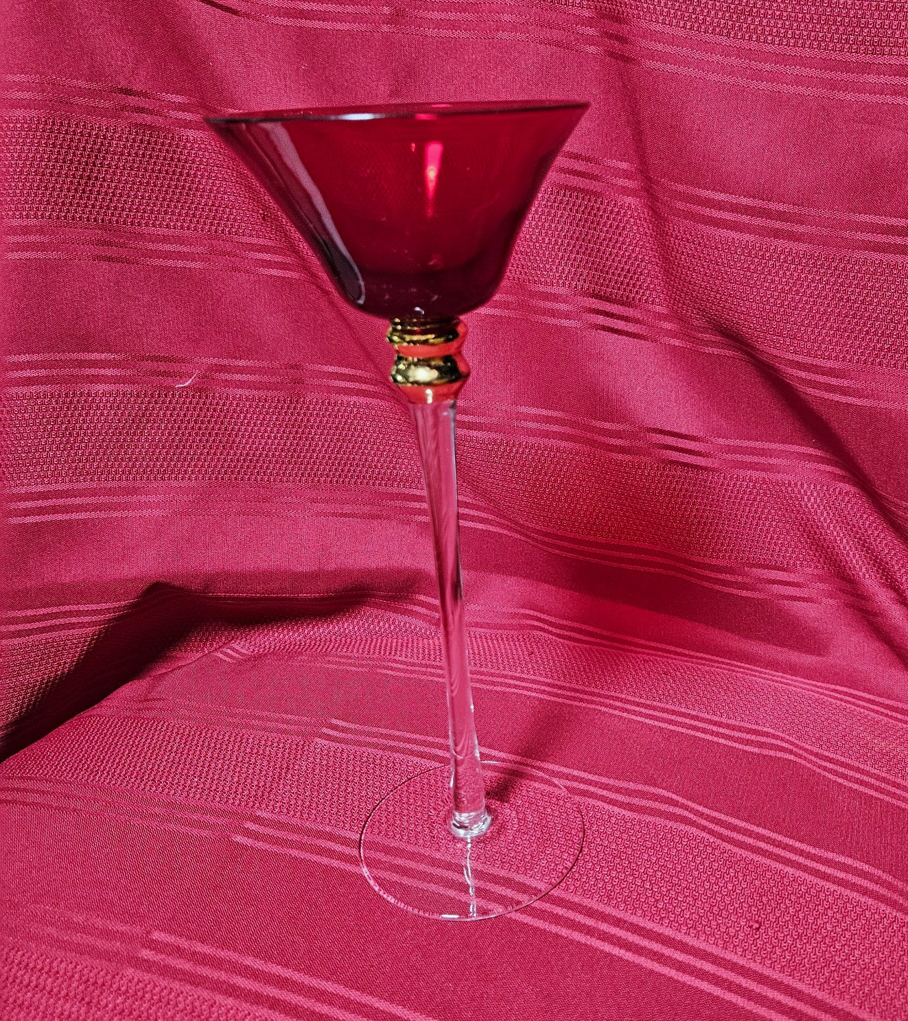 Rose Crystal Glass w Clear Stem and Gold Accent Ring Votive Display Christmas