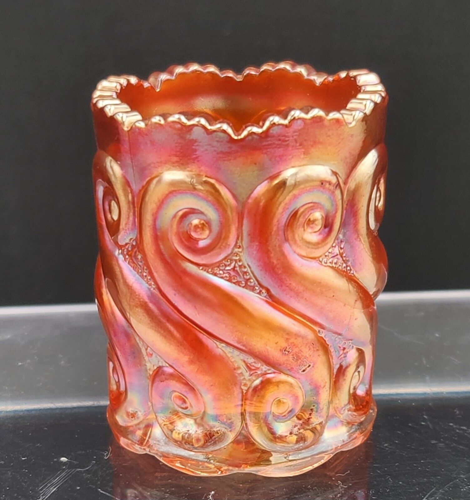 LG Wright S Repeat Repeating S Marigold Carnival Glass Toothpick Holder
