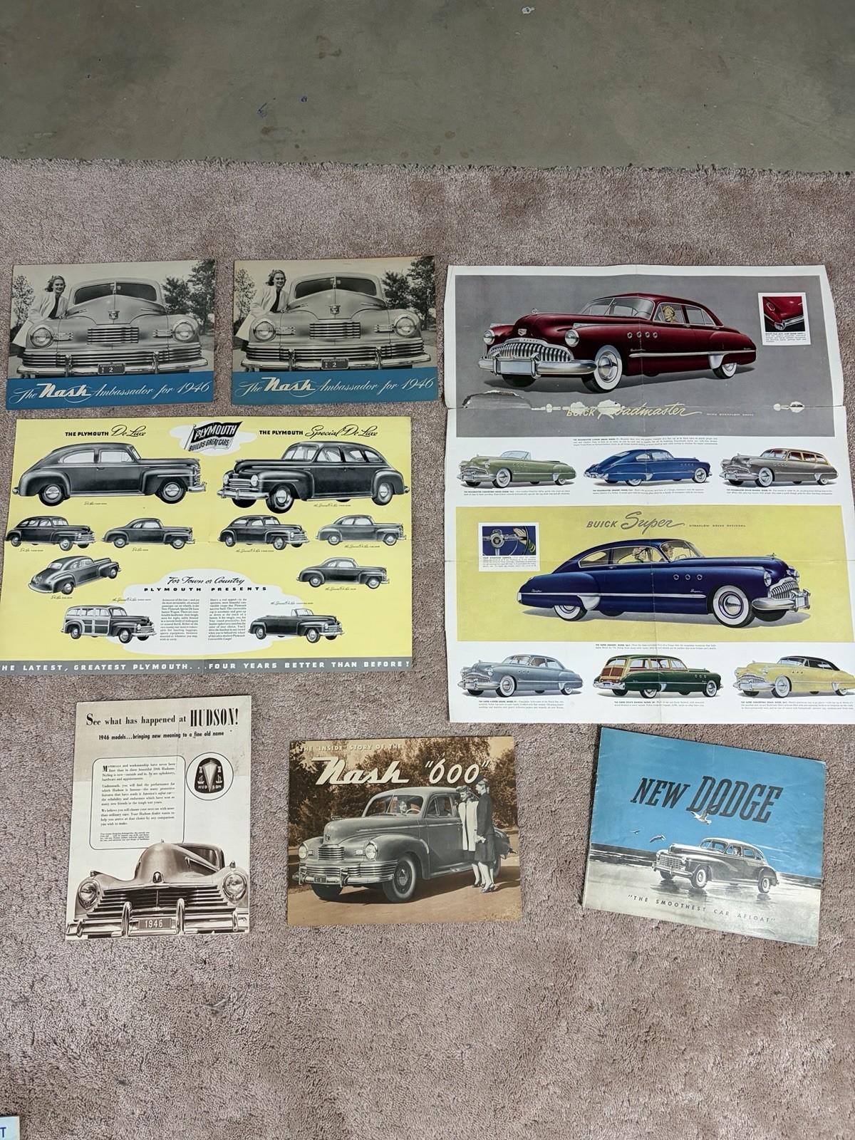 Vintage 1946-1949 Car Brochure Lot: Nash Ambassador 600 Hudson Plymouth Dodge Vintage 1946-1949 Car Brochure Lot: Nash Ambassador 600 Hudson Plymouth Dodge
