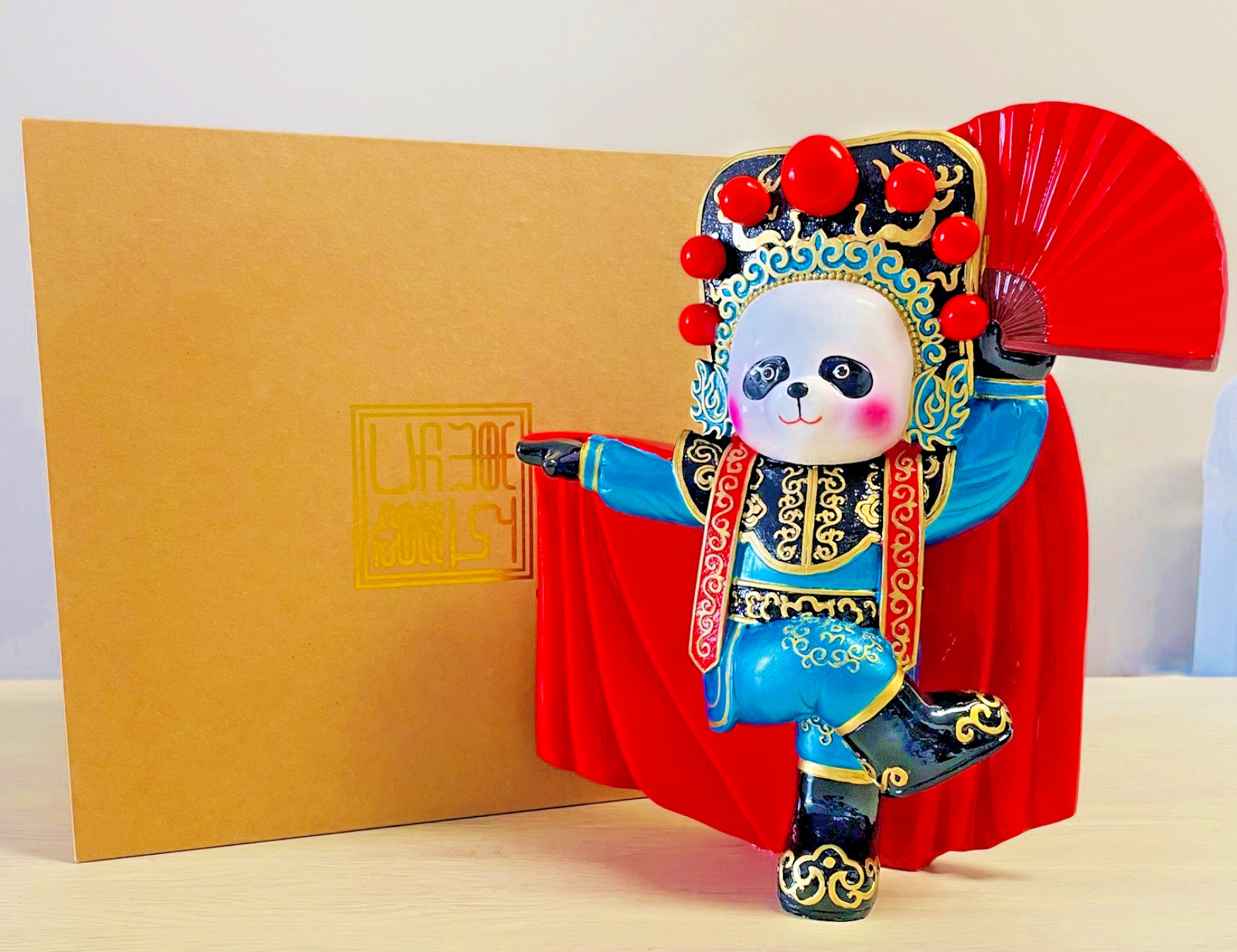VTG Royal Warrior Sichuan Opera Panda Porcelain Statue 9.5\