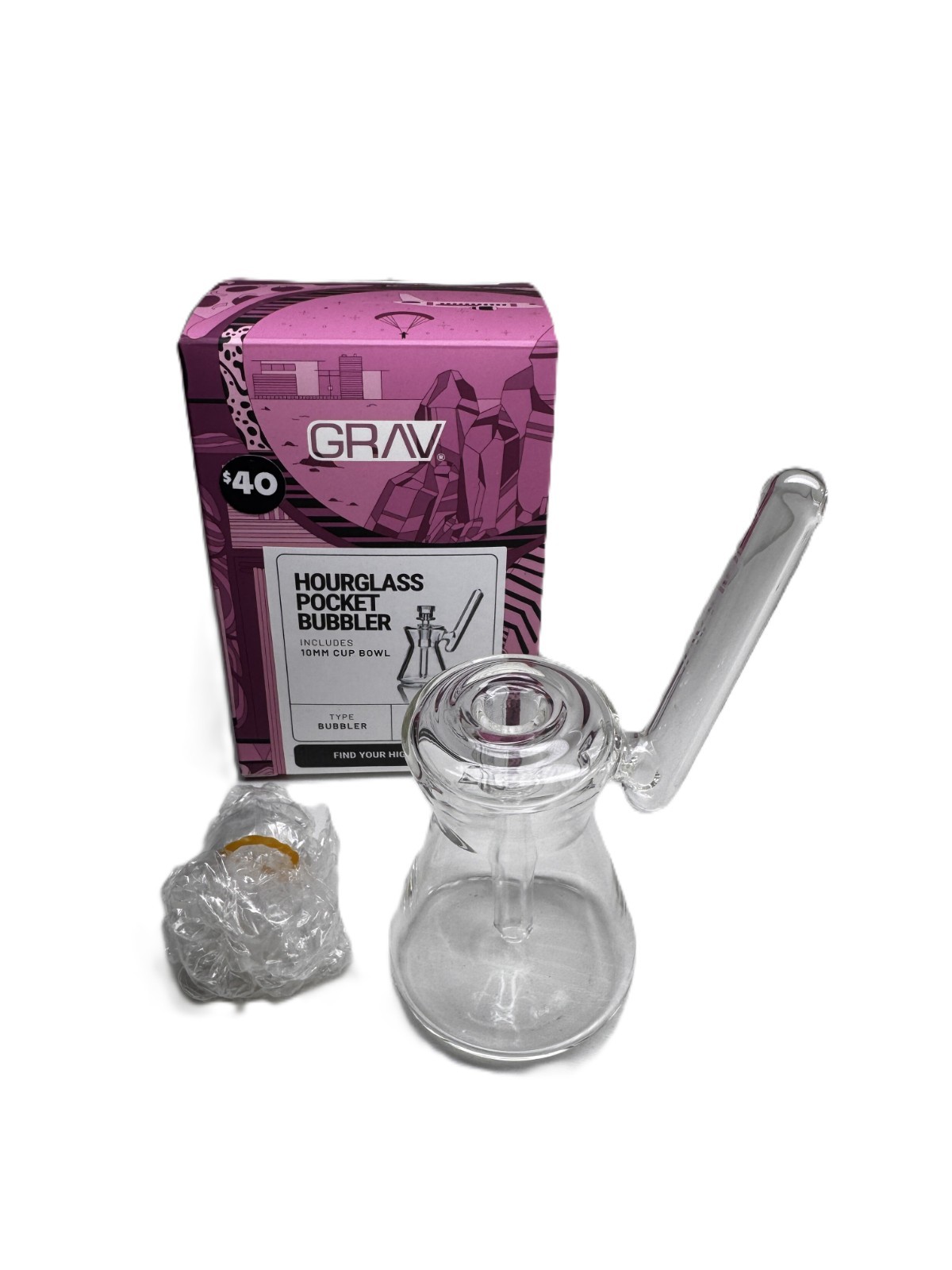 GRAV Labs Hourglass Pocket Bubbler Glass Water Pipe 10mm Bowl Clear NEW Box GRAV Labs Hourglass Pocket Bubbler Glass Water Pipe 10mm Bowl Clear NEW Box