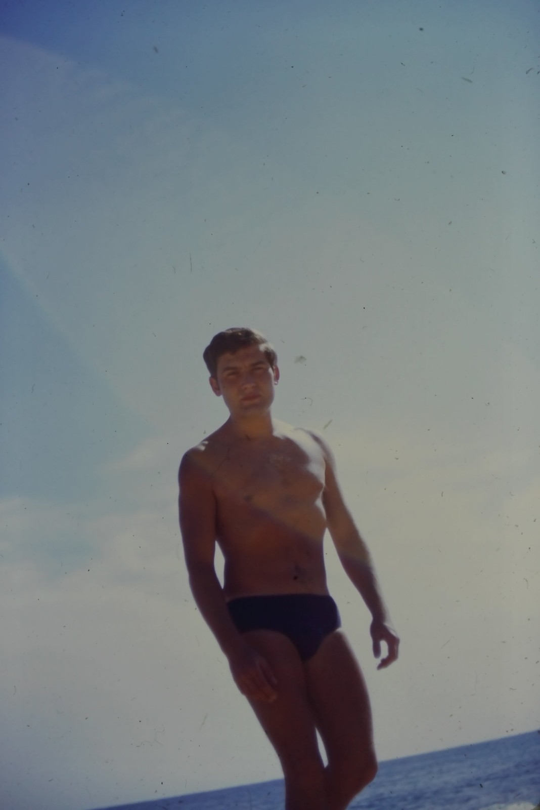 c1960's Kodachrome 35mm Slide Young Man Swim Trunks Beach Ocean Portrait Water c1960's Kodachrome 35mm Slide Young Man Swim Trunks Beach Ocean Portrait Water