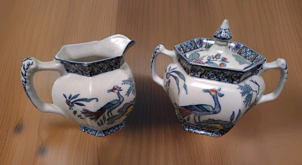 Vintage Wood & Sons Yuan Polychrome Creamer Sugar Set Chinoiserie Art Deco...