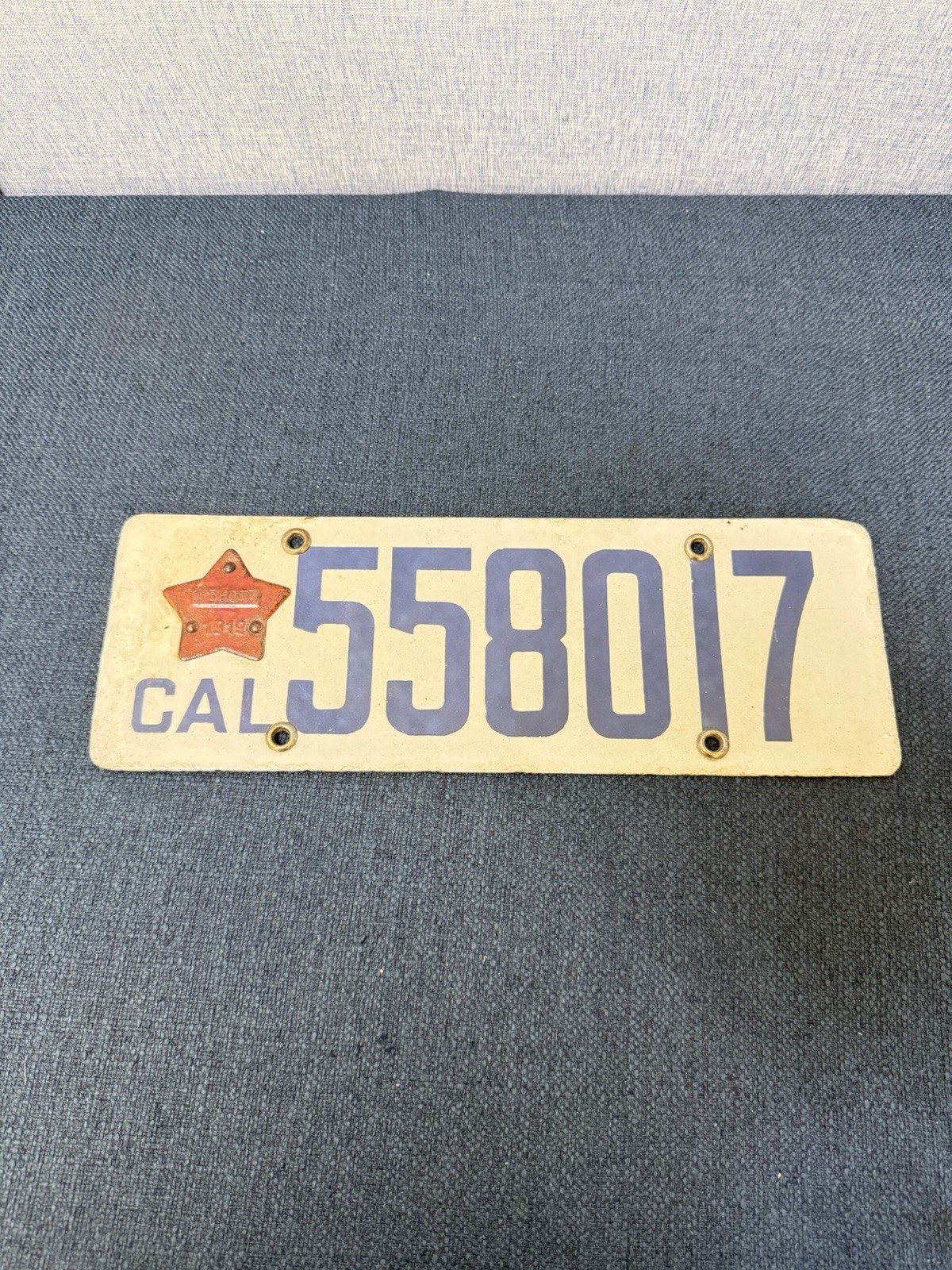 Vintage 1919 California License 558017 W Registration Star 
