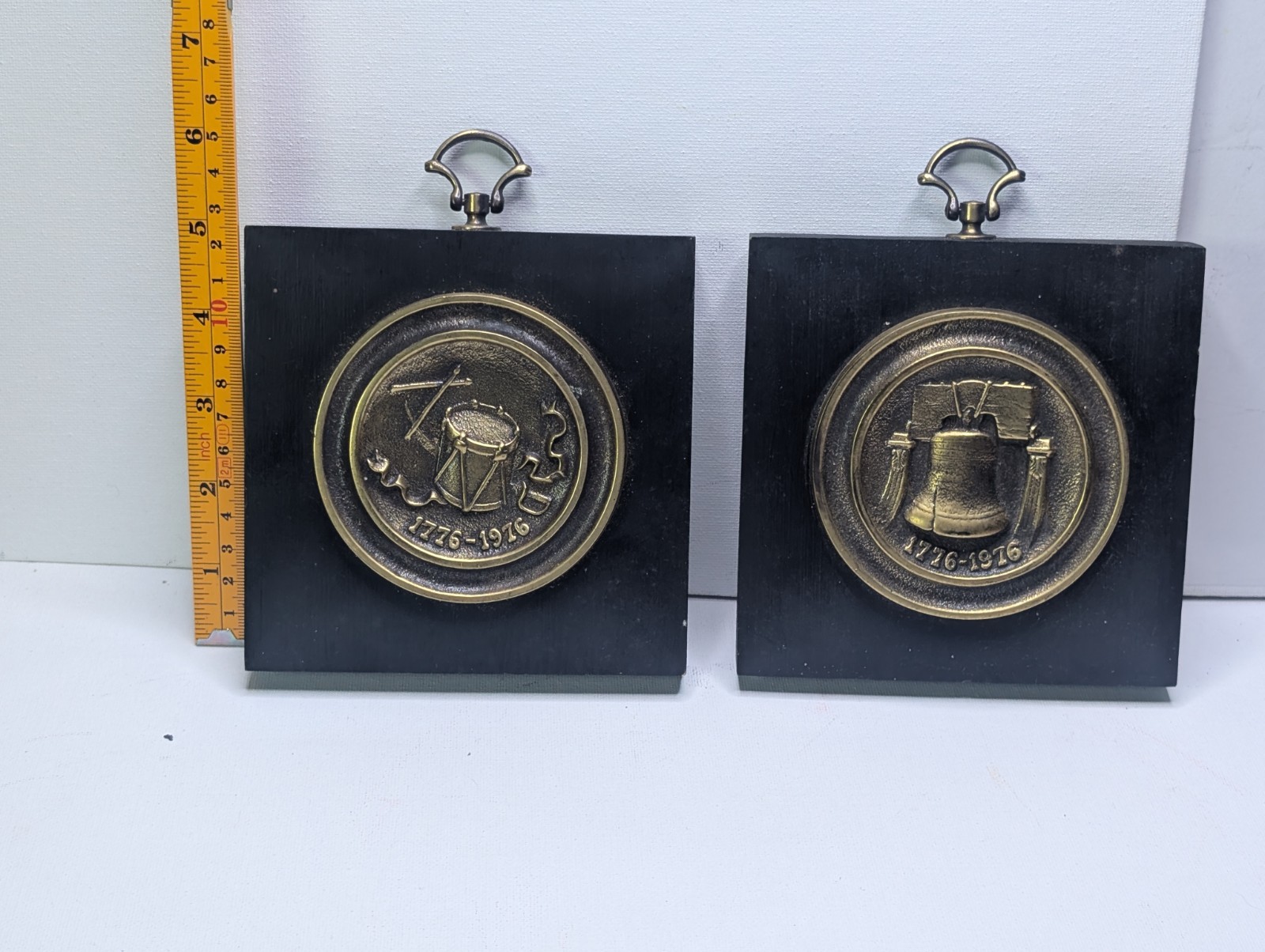 Vintage 1976 Bicentennial Wall Plaques Liberty Bell Drum J.A. Company Pair
