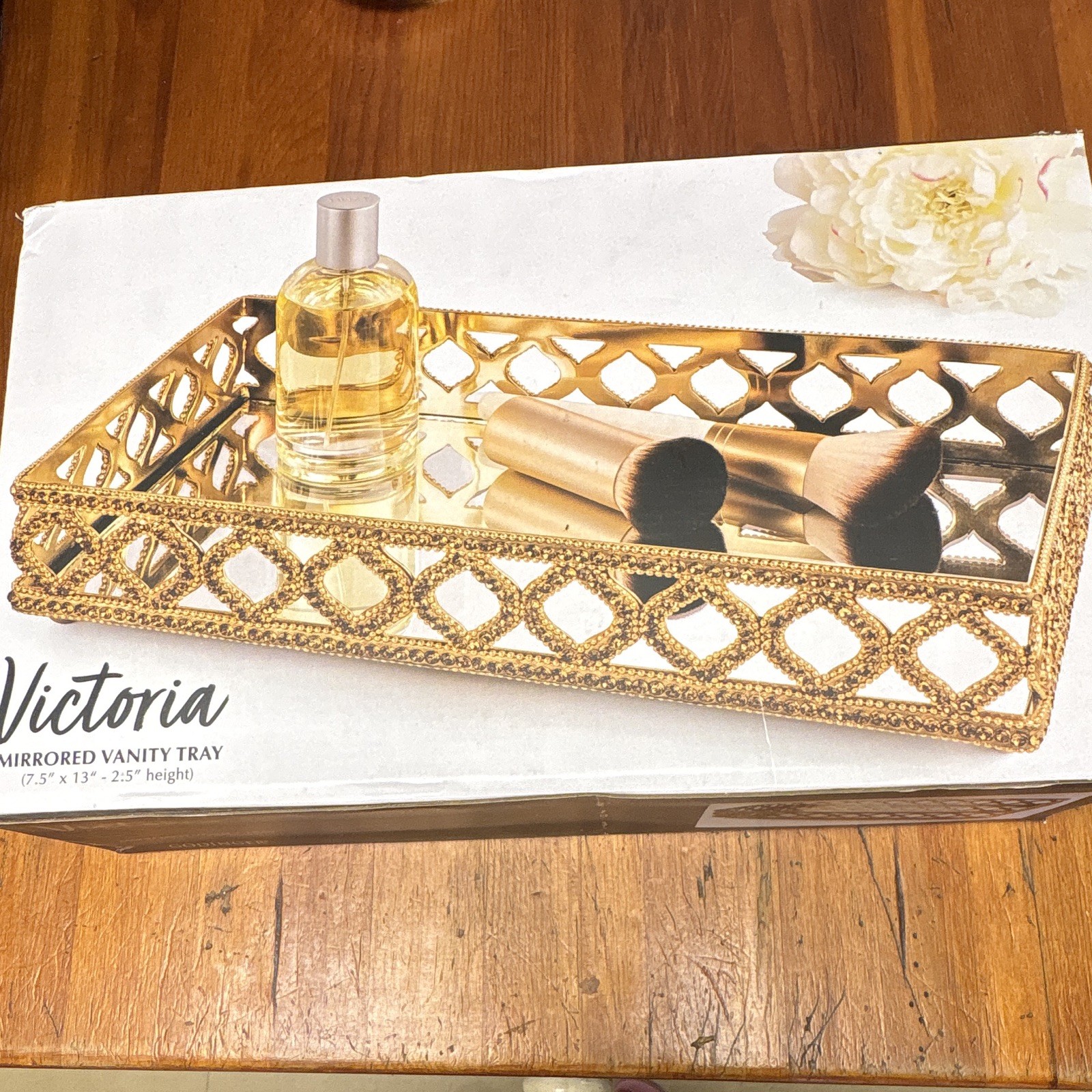 Victoria by Godinger Mirrored Vanity Tray Gold Tone Ornate Filigree