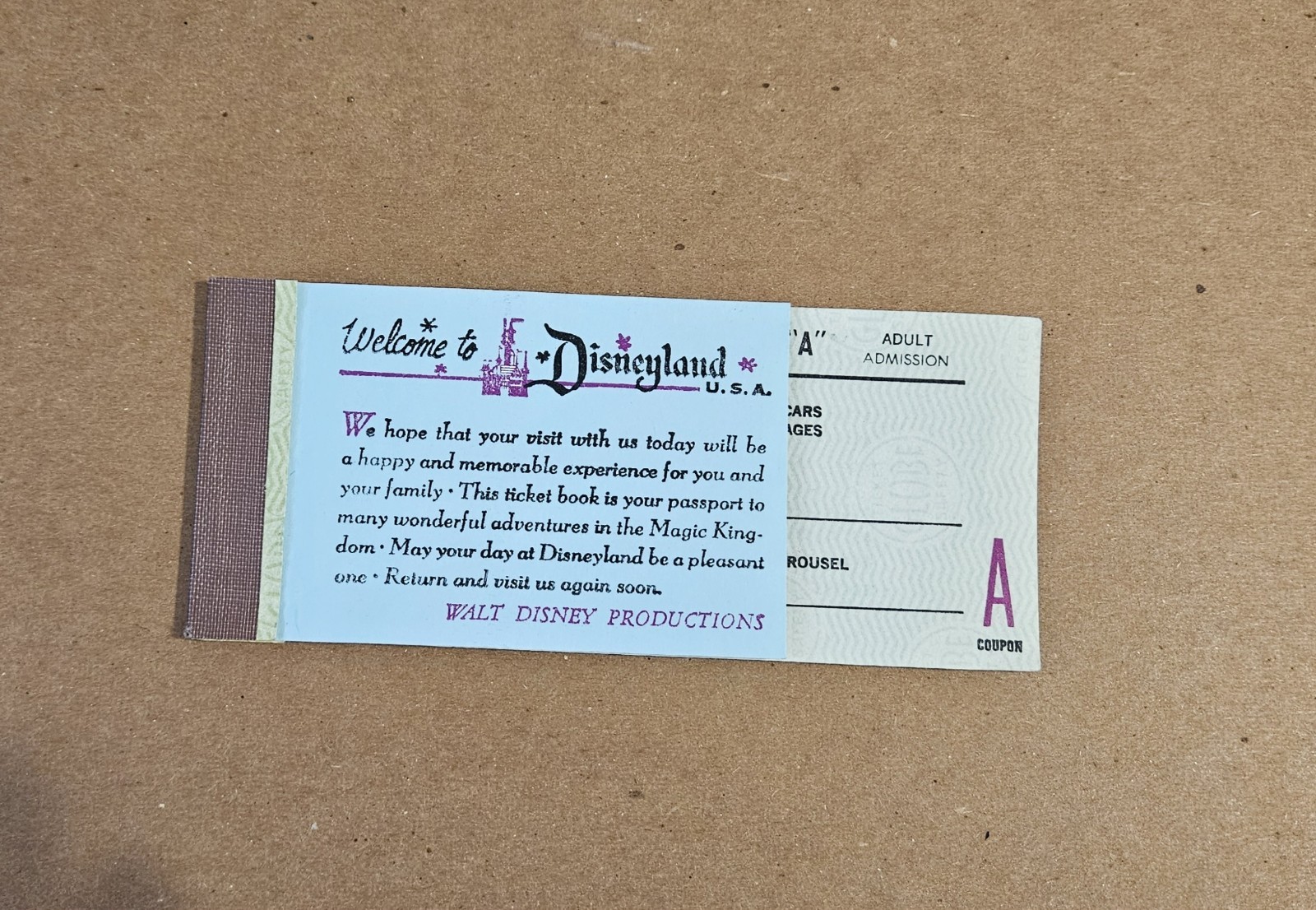 Disneyland Vintage 1960s Adult Ticket Book