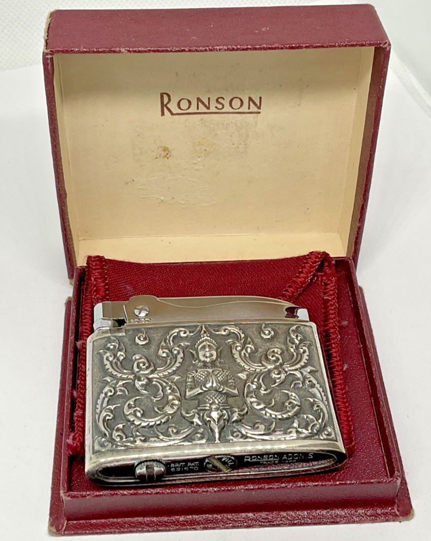 Ronson Adonis Cigarette Lighter in Siam Sterling Silver Case Original Box Ronson Adonis Cigarette Lighter in Siam Sterling Silver Case Original Box