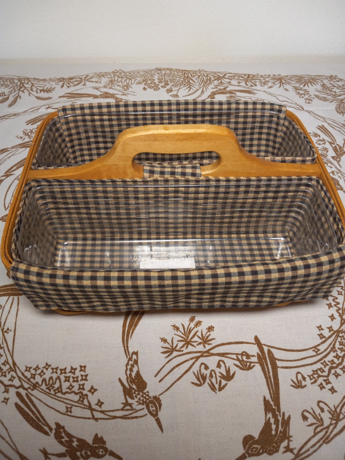 Longaberger 2006 Carry N Caddy Basket Set, Protectors, Khaki Check Liners