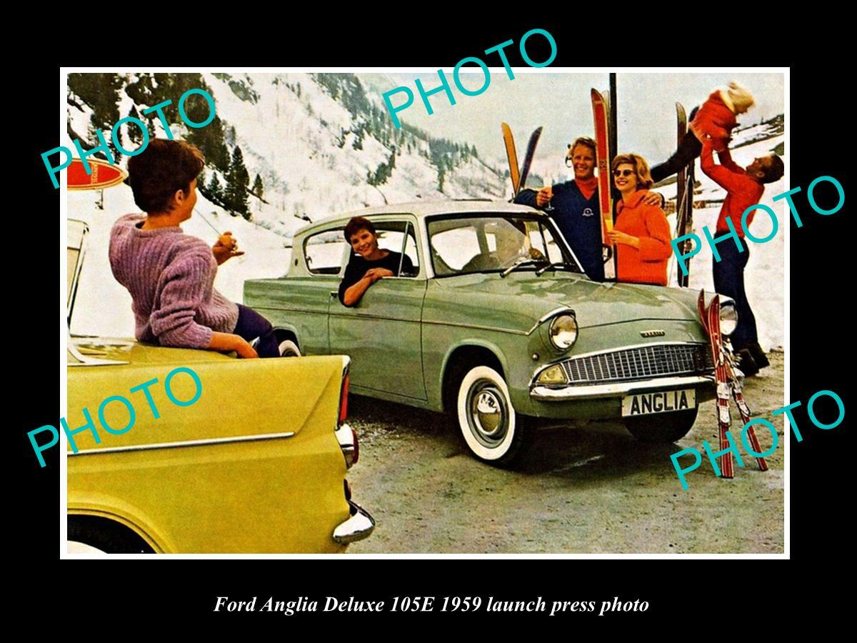 OLD POSTCARD SIZE PHOTO OF 1959 FORD ANGLIA DELUXE 105E LAUNCH PRESS PHOTO 2