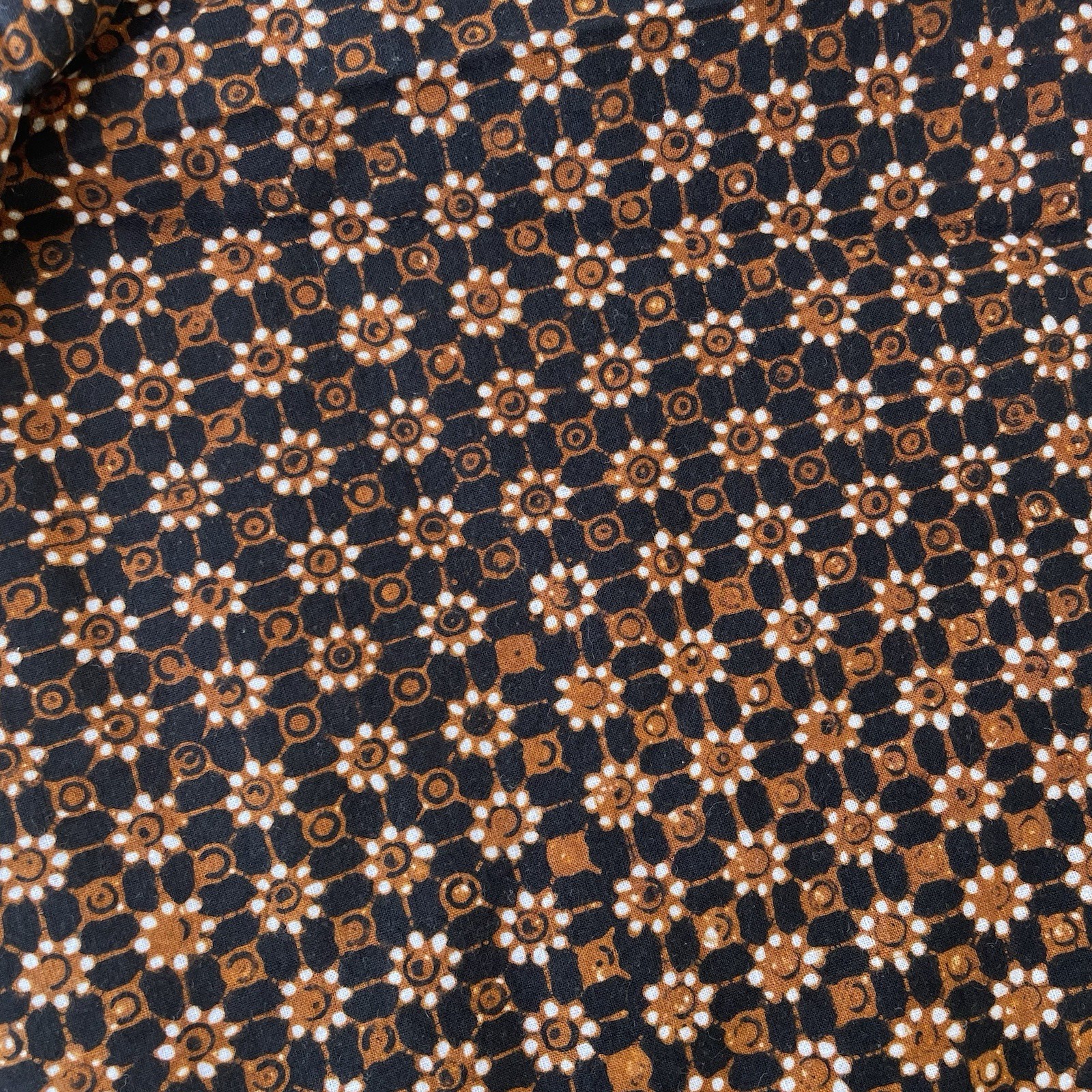 Vintage Indonesian Batik Cotton Fabric Brown Black Floral Boho Textile 39x80”