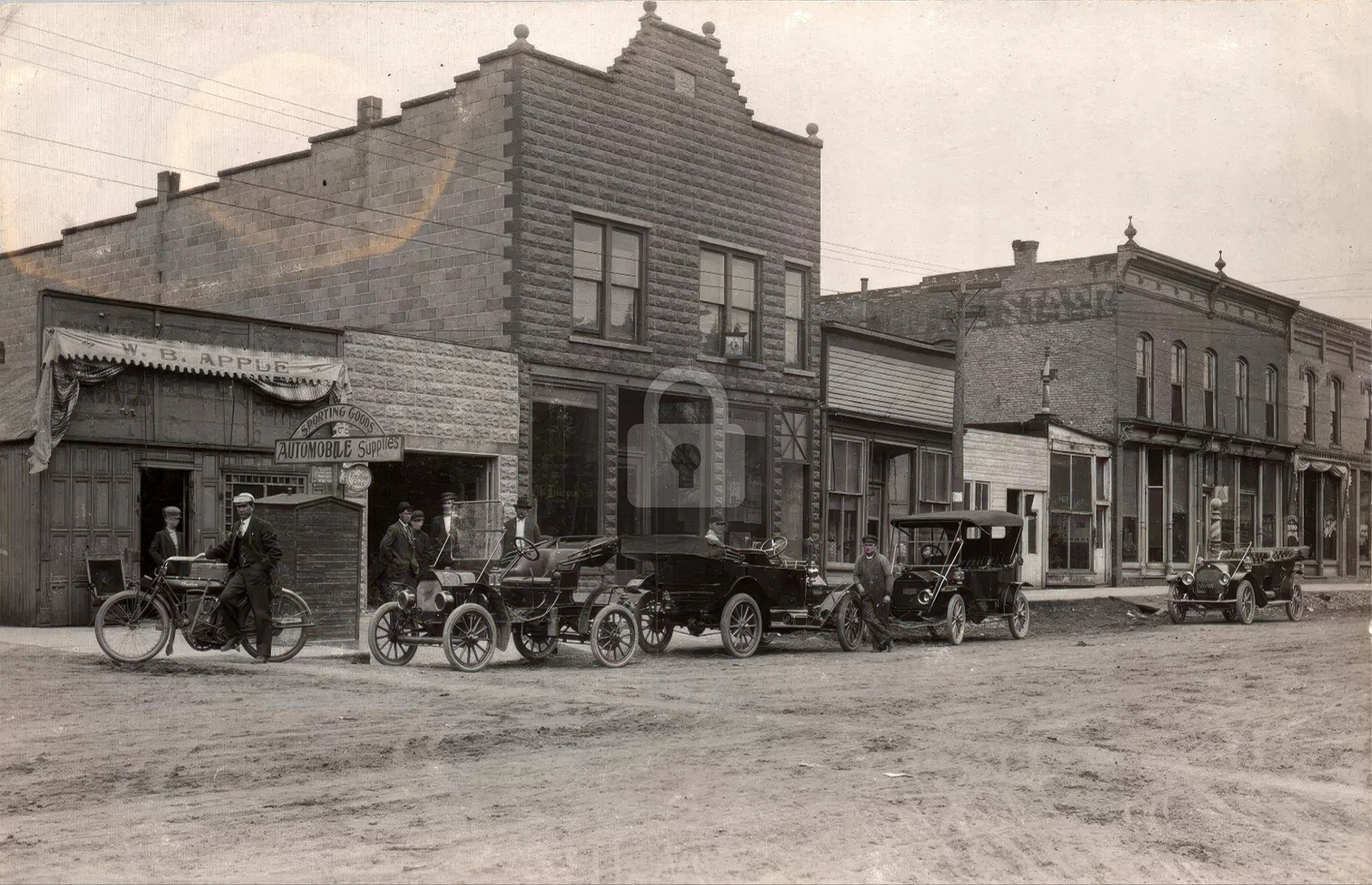 BUSY MAIN STREET SCENE Walkerton IN Indiana motorcycle RPPC Photo Postcard COPY BUSY MAIN STREET SCENE Walkerton IN Indiana motorcycle RPPC Photo Postcard COPY