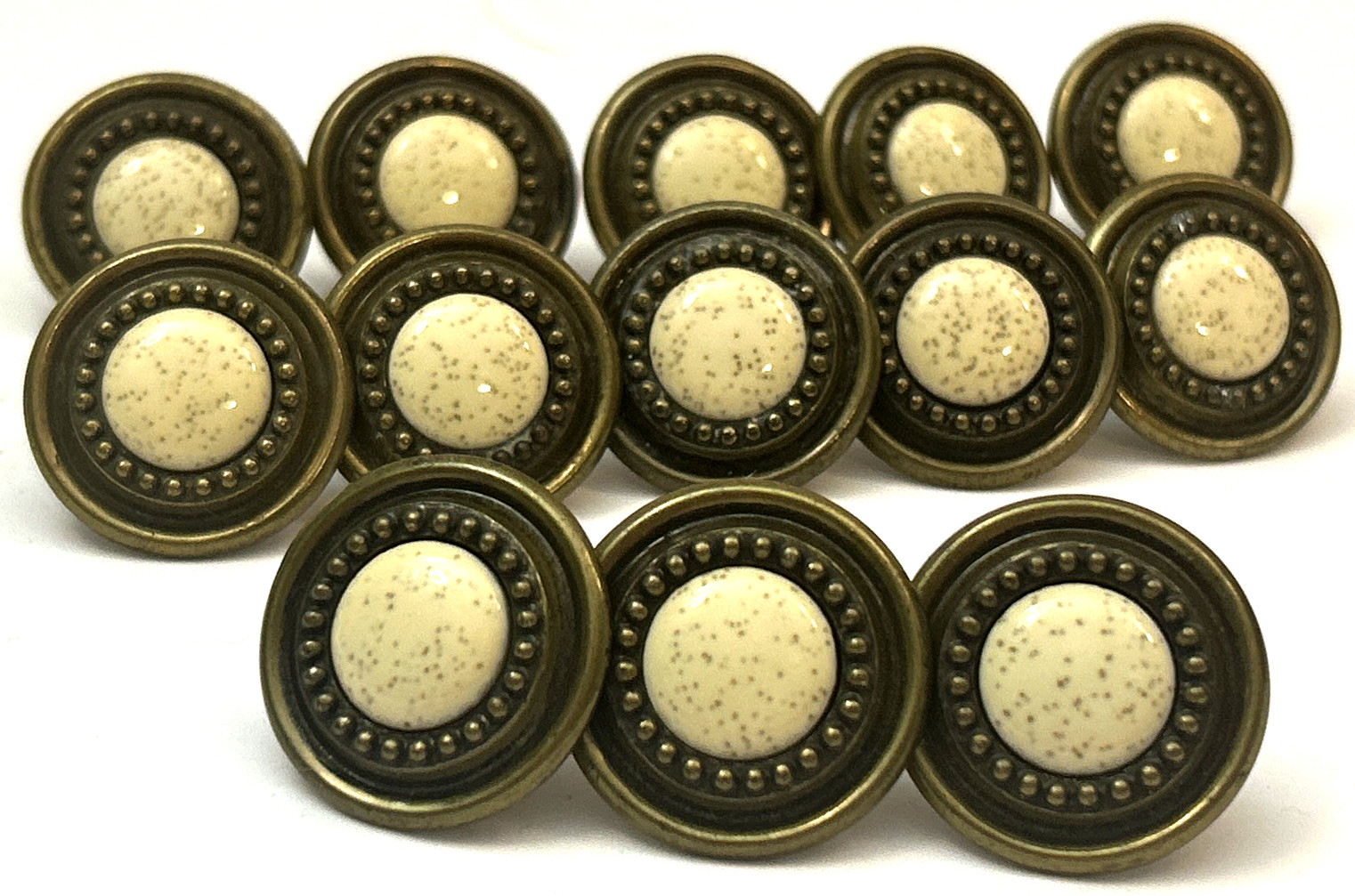 Vtg Sundial Oatmeal Ceramic & Metal Drawer/Cabinet Knob Lot of 13