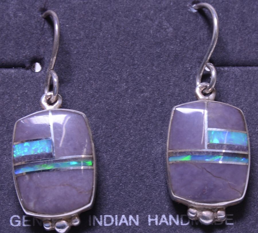 Navajo Angelite and Opal  Inlaid Earrings By Cathy Webster