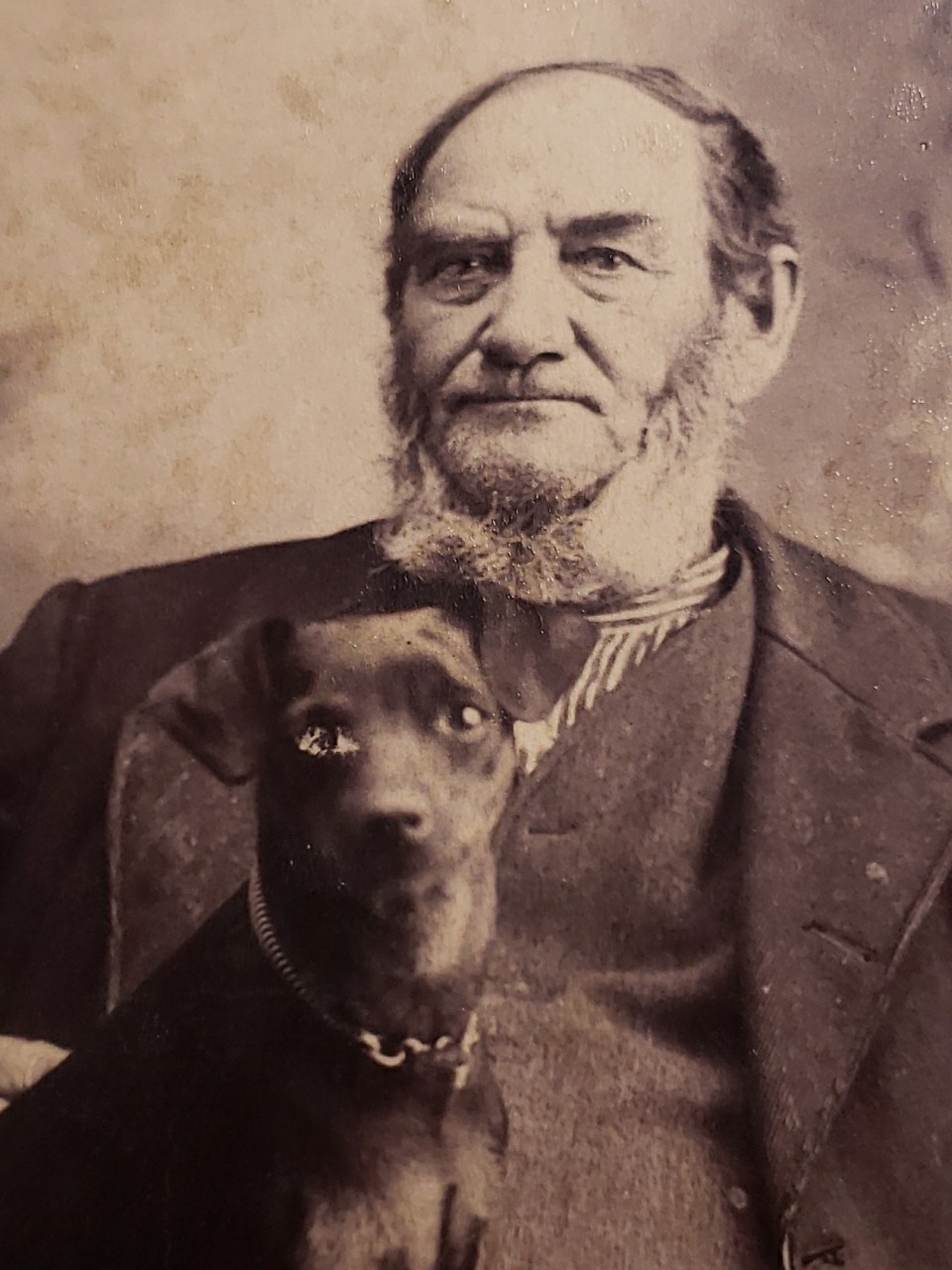 Antique 1899 Victorian Cabinet Card Dog Named Daisy Mr Pratt Family Glass Eye