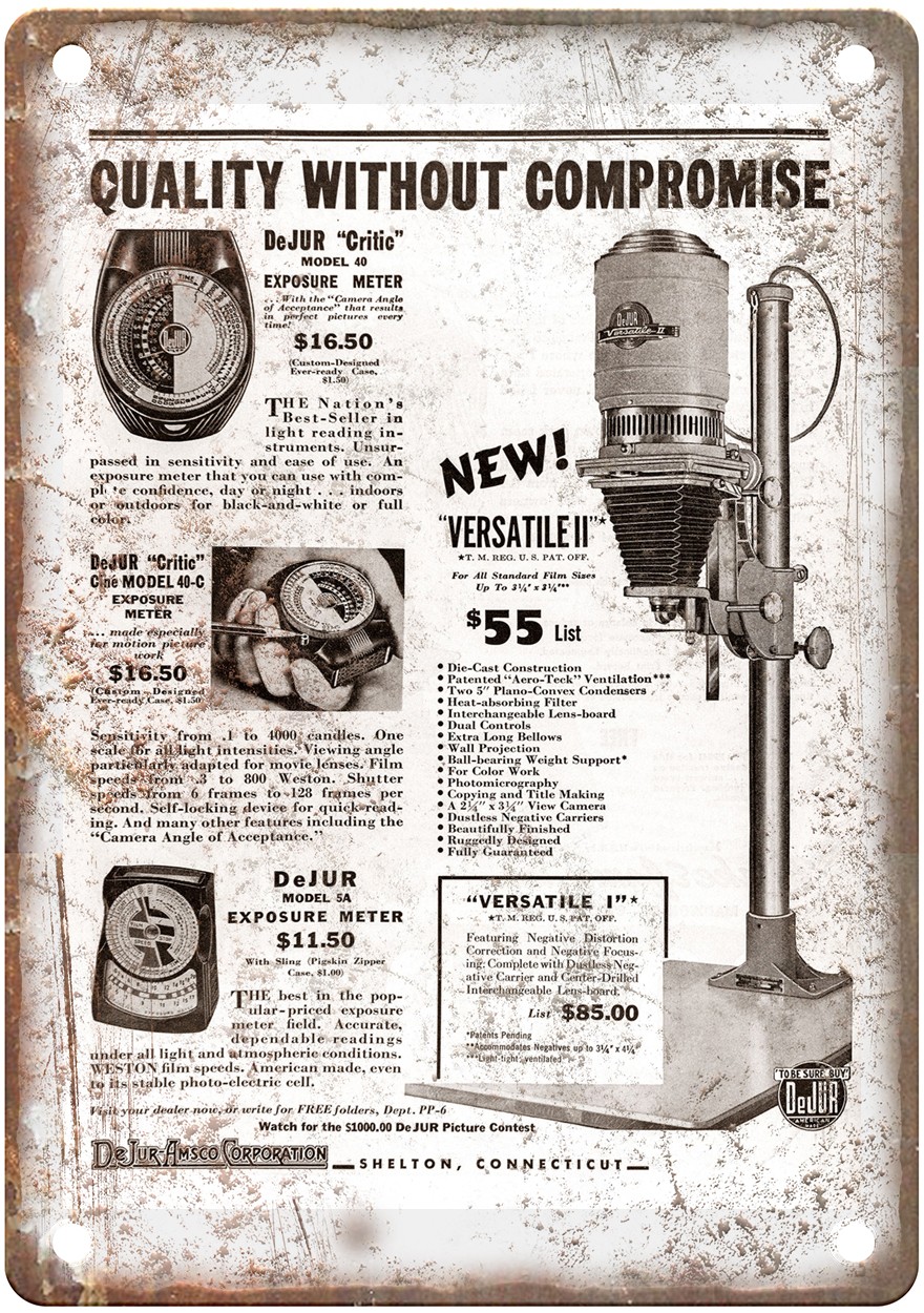1941 Dejur Vintage Film Camera Advertisement Retro Look Metal Sign C993 1941 Dejur Vintage Film Camera Advertisement Retro Look Metal Sign C993