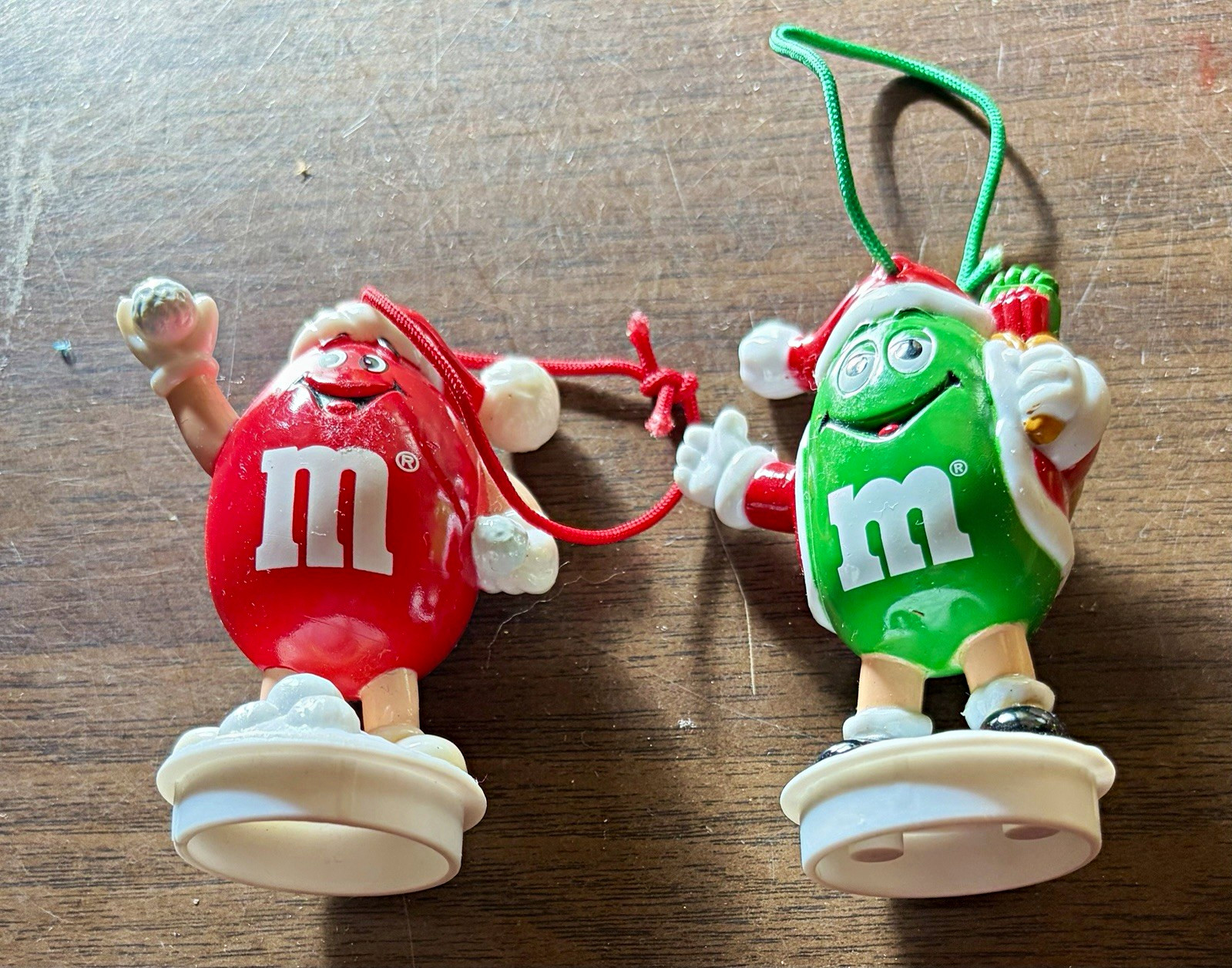 Vintage M&M\'s Red & Green Holiday Character Hanging Ornaments Set of 2