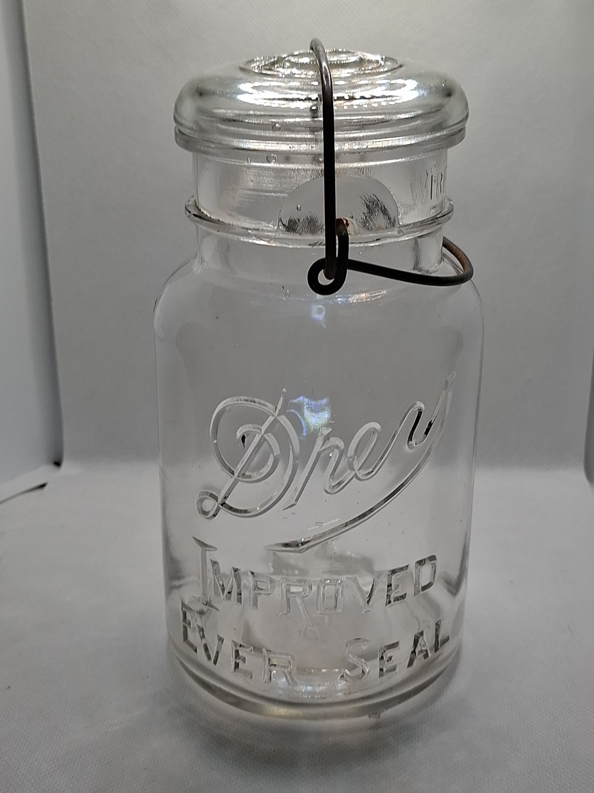 Vintage Drey Improved Ever Seal Quart Mason Jar Glass Lid Wire Bail. Perfect Vintage Drey Improved Ever Seal Quart Mason Jar Glass Lid Wire Bail. Perfect