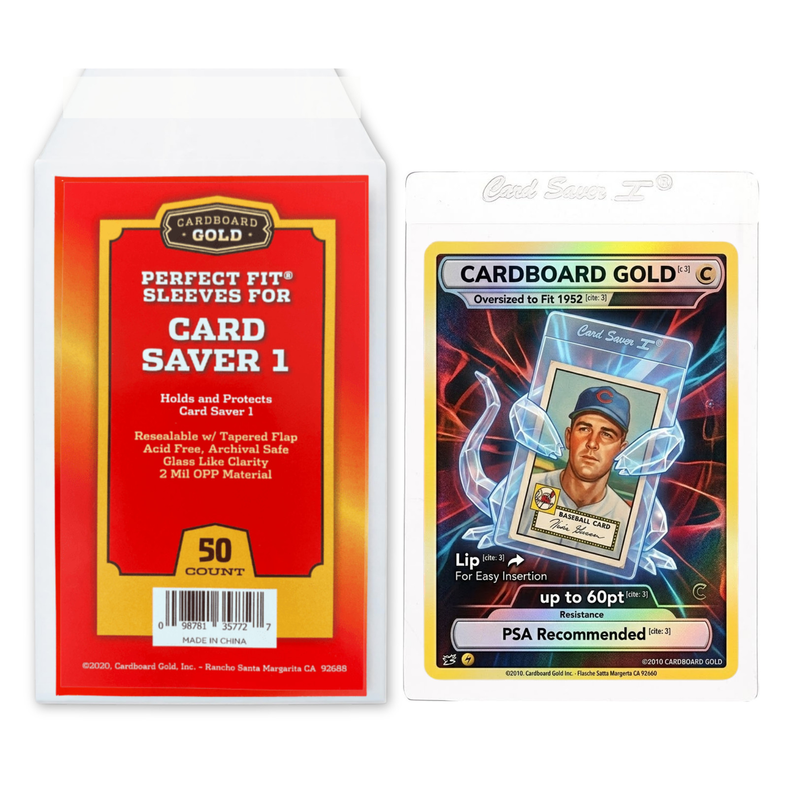 Cardboard Gold Card Saver 1 Sleeve -Resealable Perfect Fit 500 Sleeves