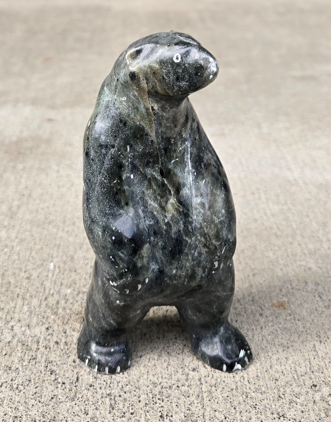 Native Inuit Eskimo Alaska Hand Carved Soapstone 5” Upright Bear