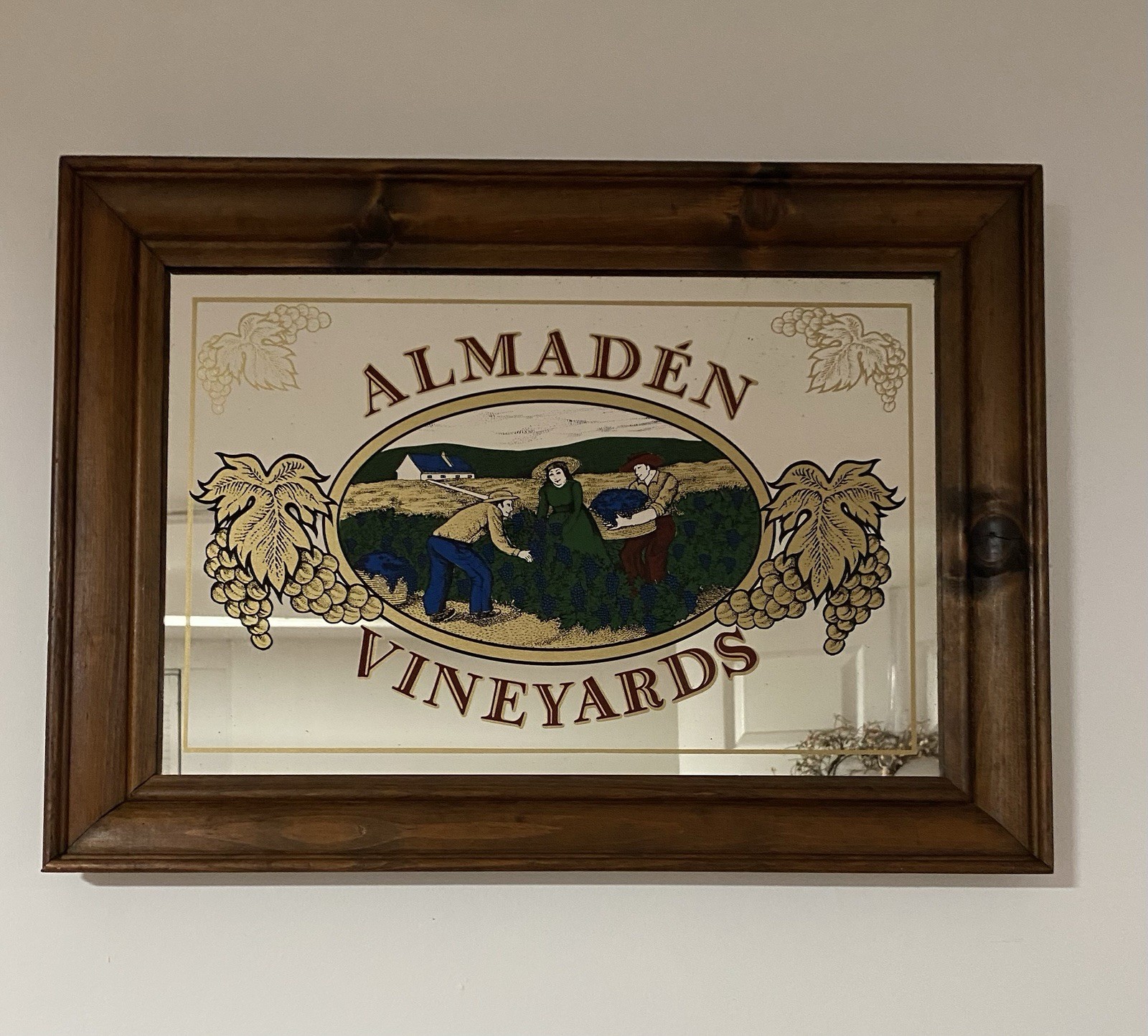 Vintage Almaden Vineyards Bar Mirror Rustic Wooden Frame Vintage Almaden Vineyards Bar Mirror Rustic Wooden Frame