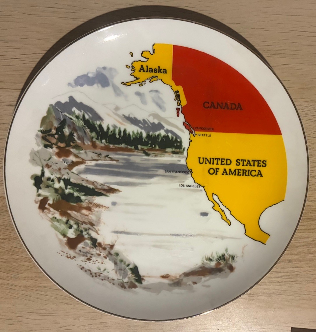 Vintage North America Decorative Souvenir Plate Alaska Canada USA 10”