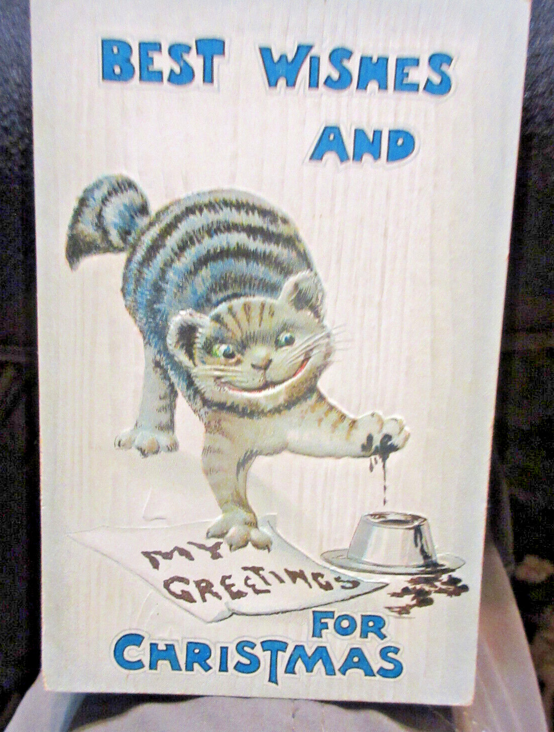 1910s B B London Anthropomorphic Cat Christmas Greeting Antique Postcard Germany