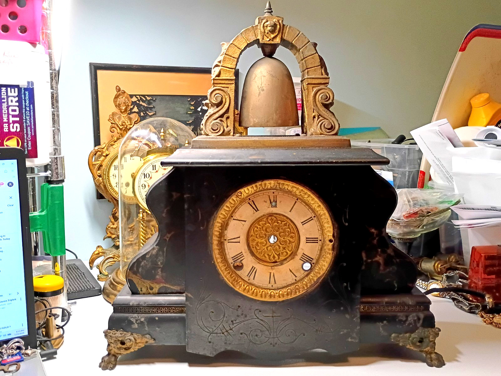 Victorian Era Gilbert CURFEW Ornate Mantle Clock Case Only Gold Gilt Restoration Victorian Era Gilbert CURFEW Ornate Mantle Clock Case Only Gold Gilt Restoration