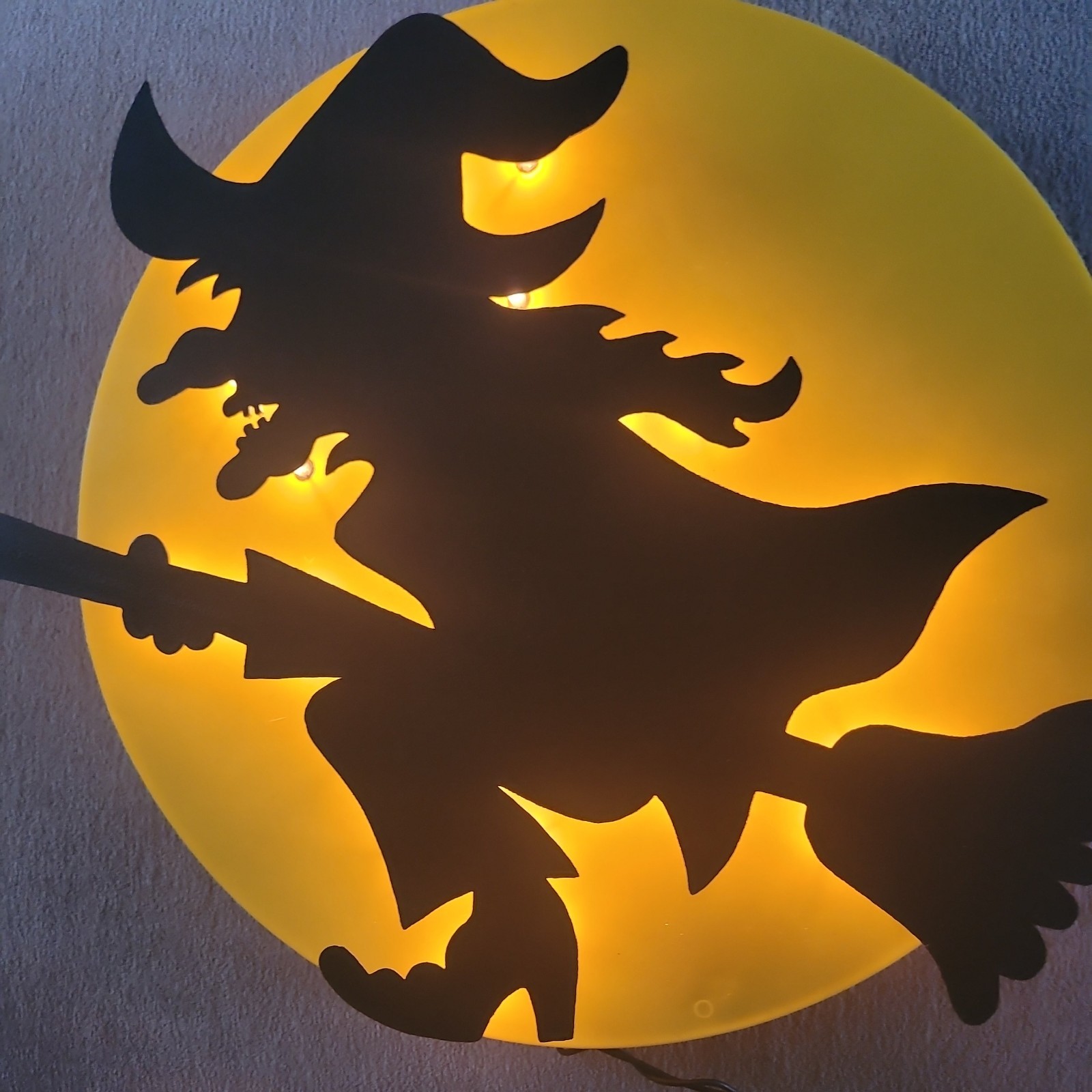 VTG ATICO Light Up Halloween Witch On Broom w/ Full Moon Retro Decor WORKS