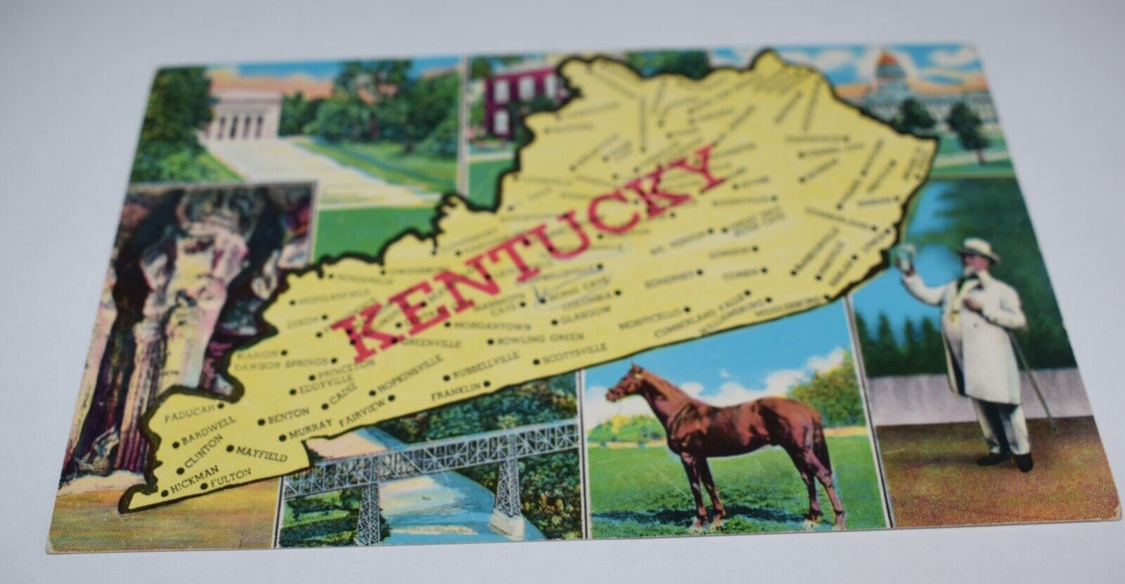 Kentucky The Blue Grass State Map Postcard KY.94 Curt Teich 8C-K12