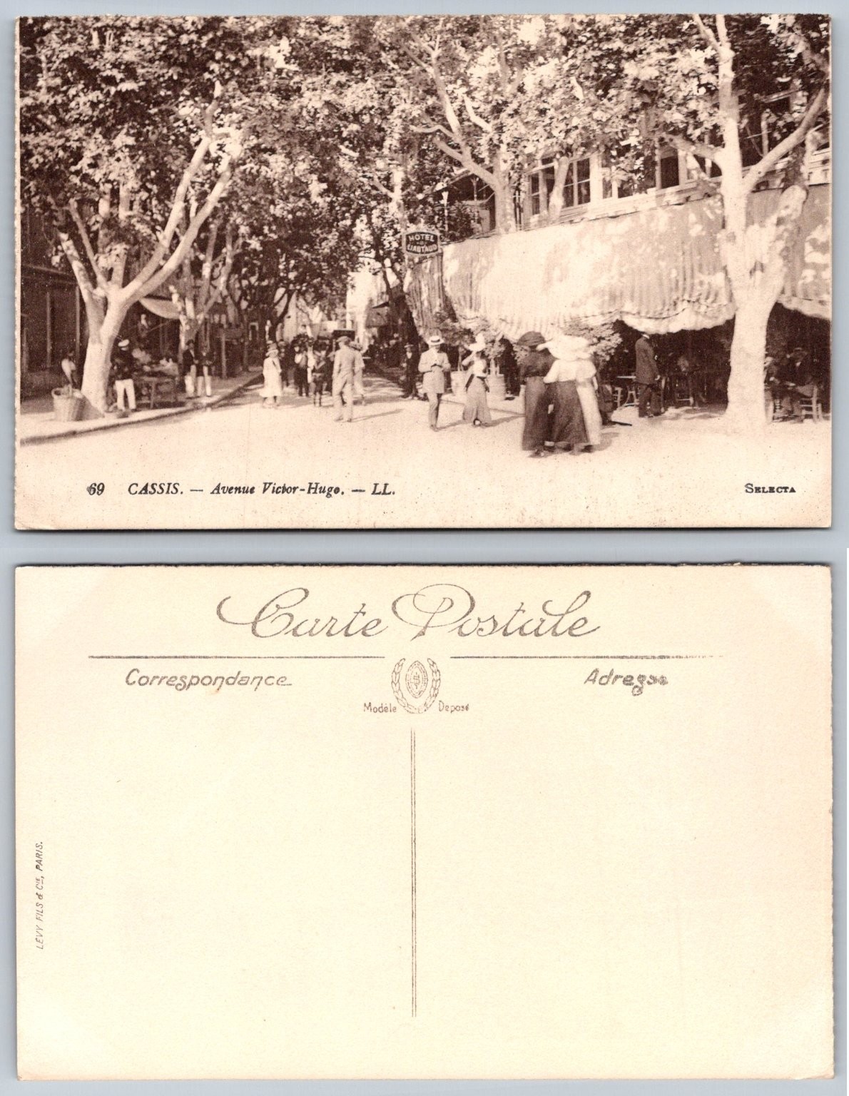Vintage Cassis France Avenue Victor Hugo Street Scene Postcard LL Levy Fils