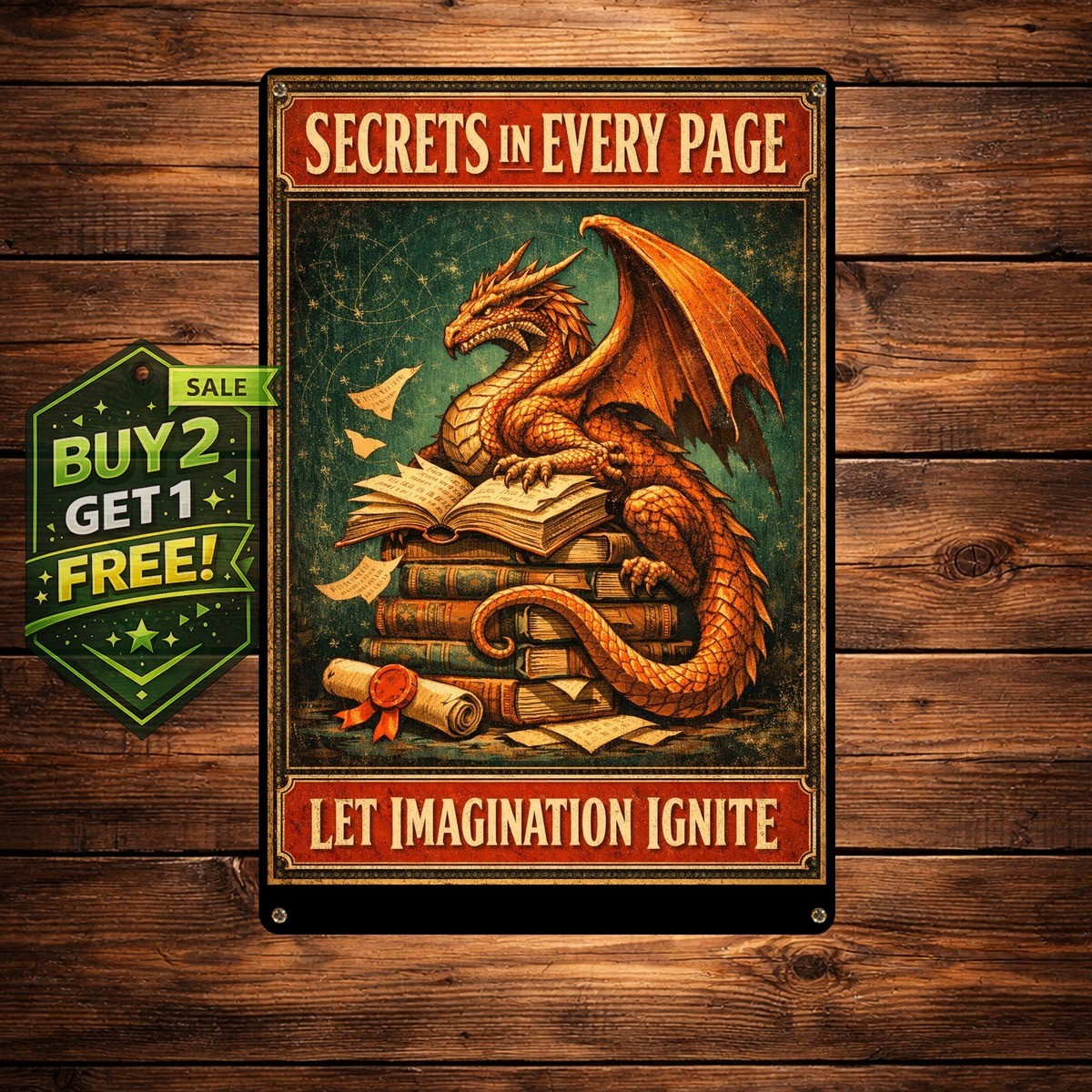 Time Spent With Books and Dragons Is Never Wasted Metal Tin Sign