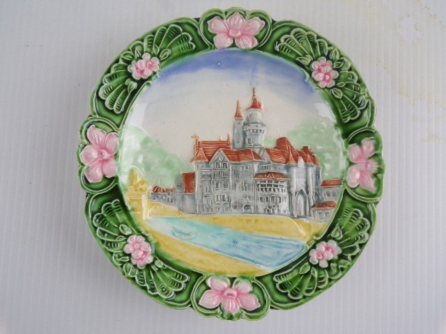 Vintage Majolica Austrian German Castle Hanging Wall Plate