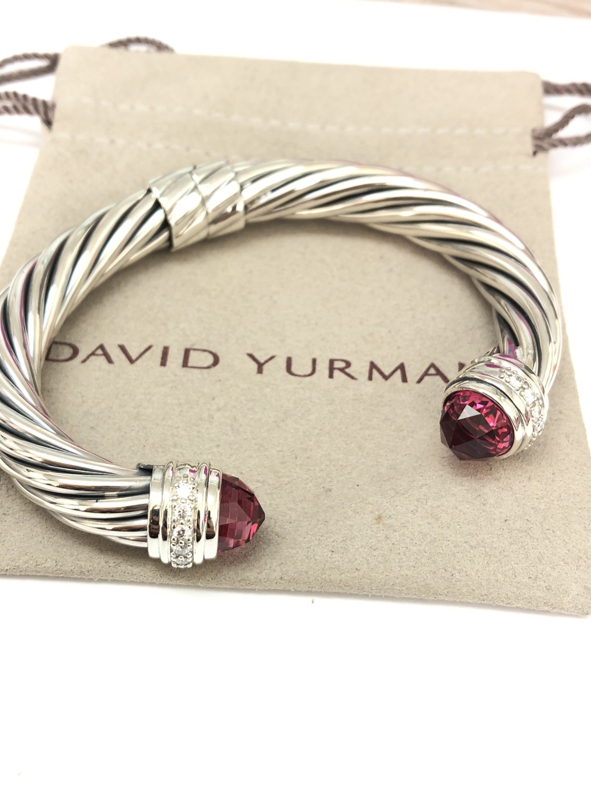David Yurman 10mm Cable Classics  Bracelet 925 Silver Tourmaline& Diamonds