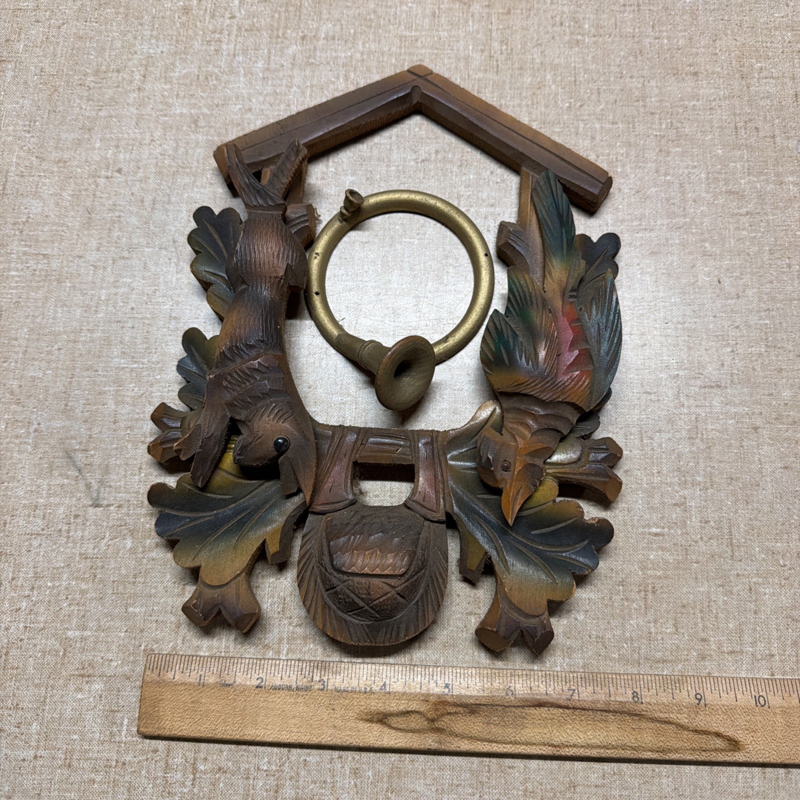 Vintage German Cuckoo Clock Part Case Front Trim Hunter Theme