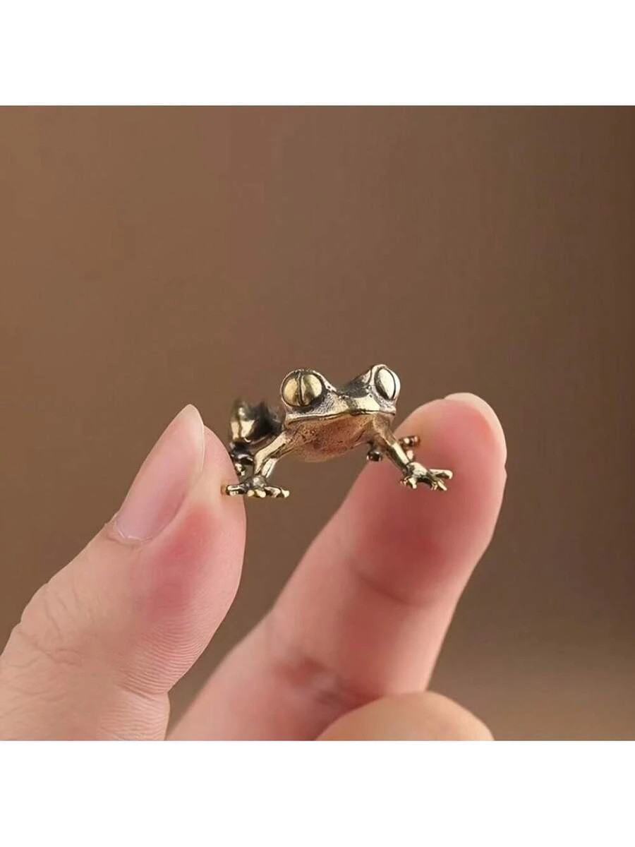 1pc Vintage Brass Frog Figurine Antique Toad Statue Home Office Desk Decor