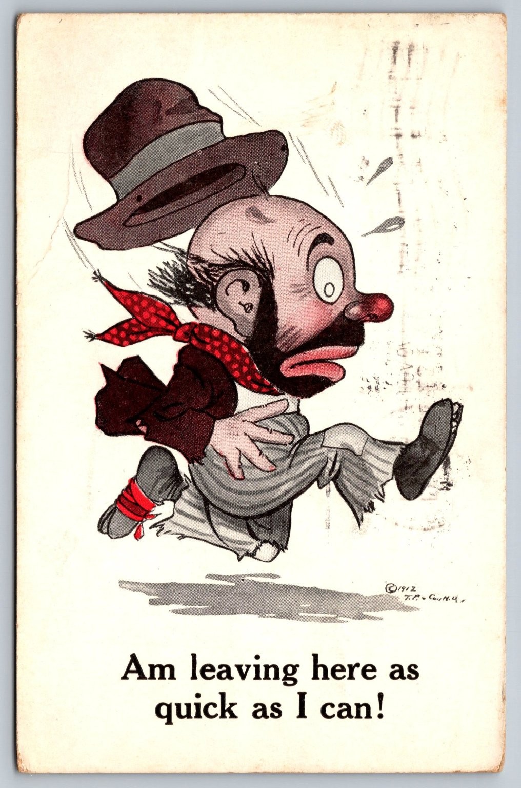 Vintage 1913 Comic Postcard Man Running with Hat Flying Off Vintage 1913 Comic Postcard Man Running with Hat Flying Off