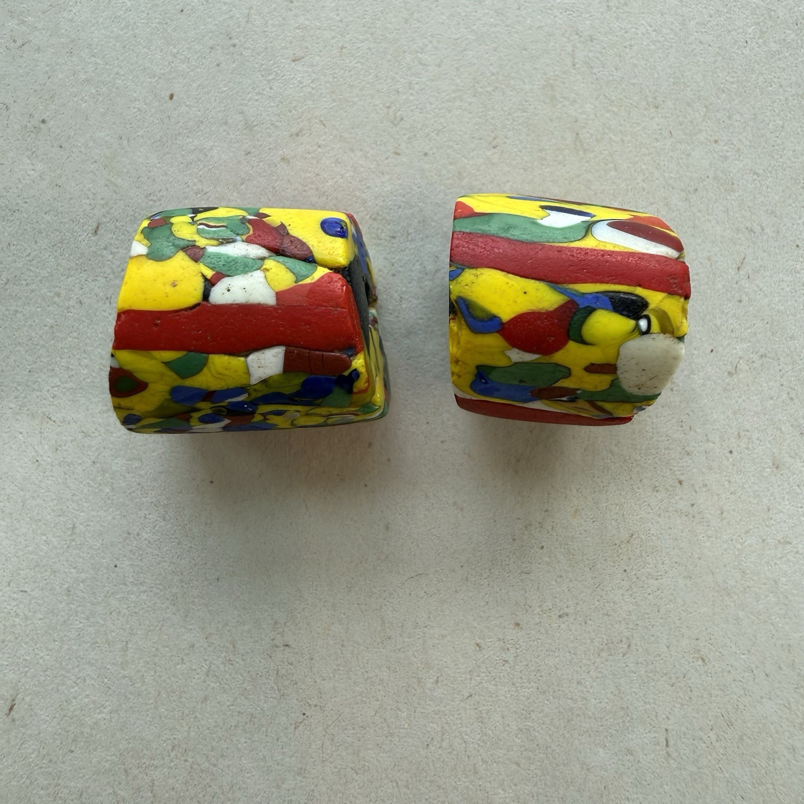 Antique Venetian African Trade Beads Crumb End Of Day Red Longitudinal Stripes