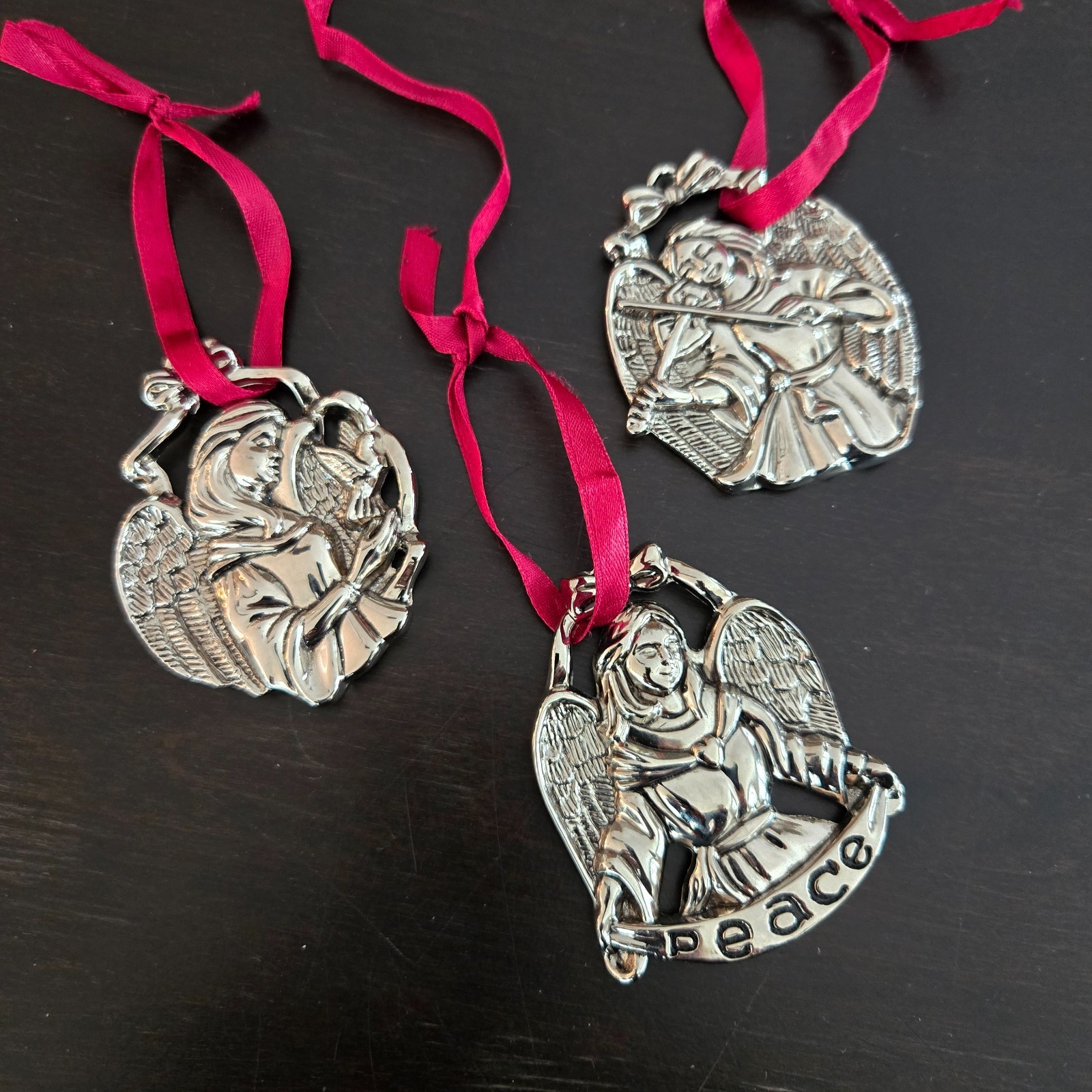 Gorham Silver Plate Christmas Ornaments Silver Plate x3 Peace Violin Angels Dove