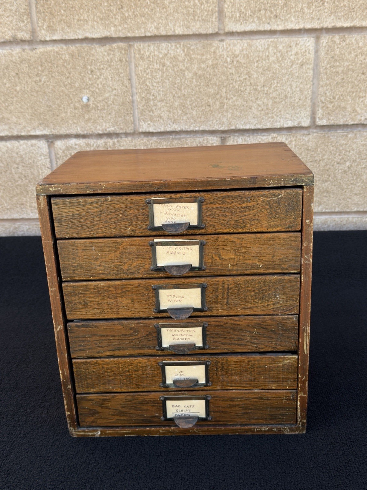 Vintage Antique Wooden 6 Drawer File Cabinet