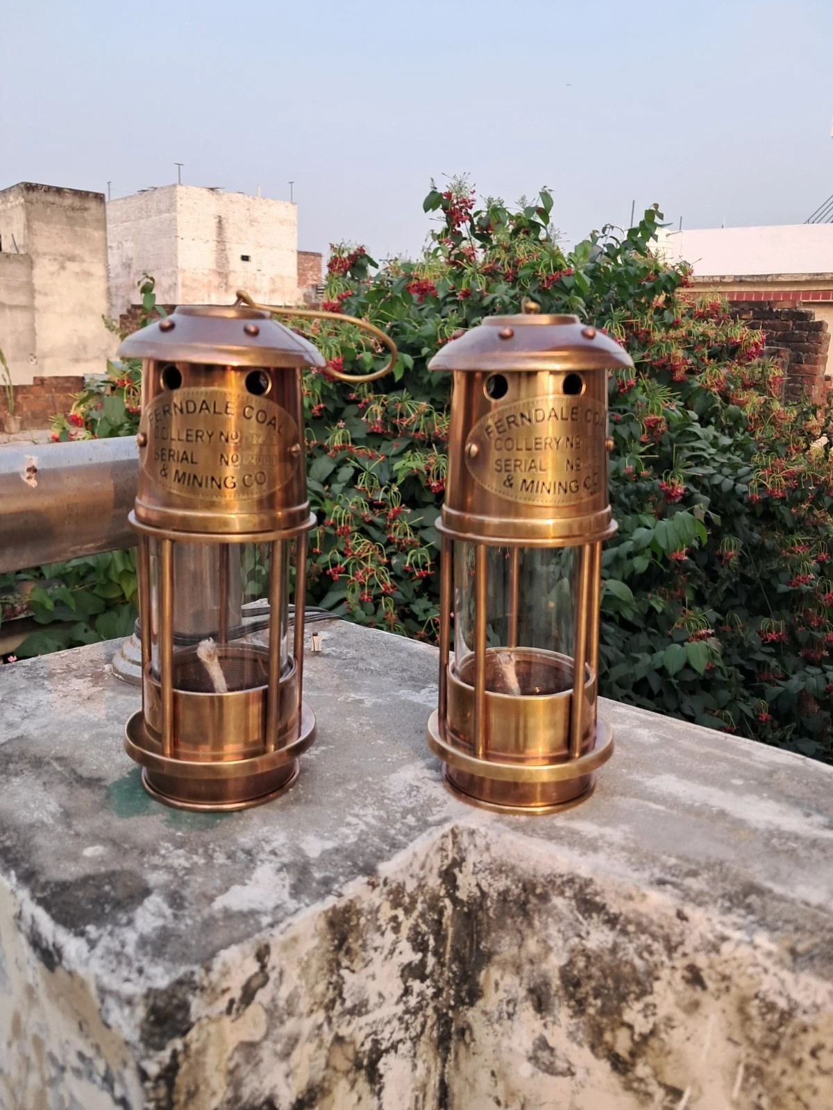 Pair of Vintage Brass Ship Lantern | Nautical Maritime Oil Lamp Decor