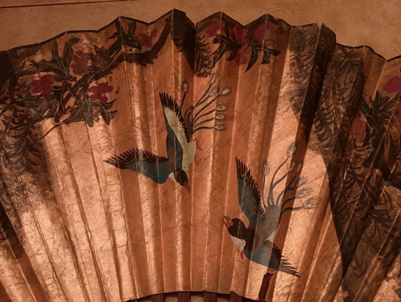 Large Hand Painted Wall Fan Asian Hand Painted Folded Paper Fan, 41