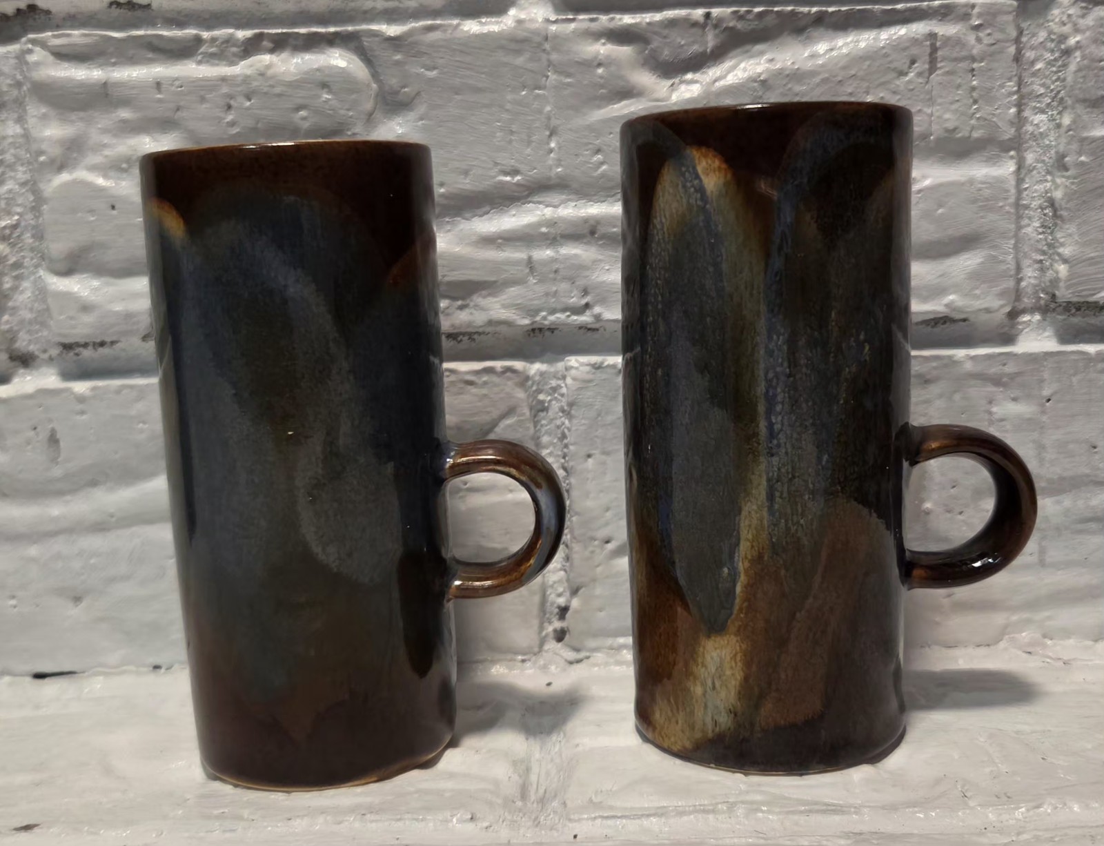 Vintage Caffe D'Vita Tall Ceramic Espresso Mugs Brown Blue Drip Glaze Set of 2 Vintage Caffe D'Vita Tall Ceramic Espresso Mugs Brown Blue Drip Glaze Set of 2