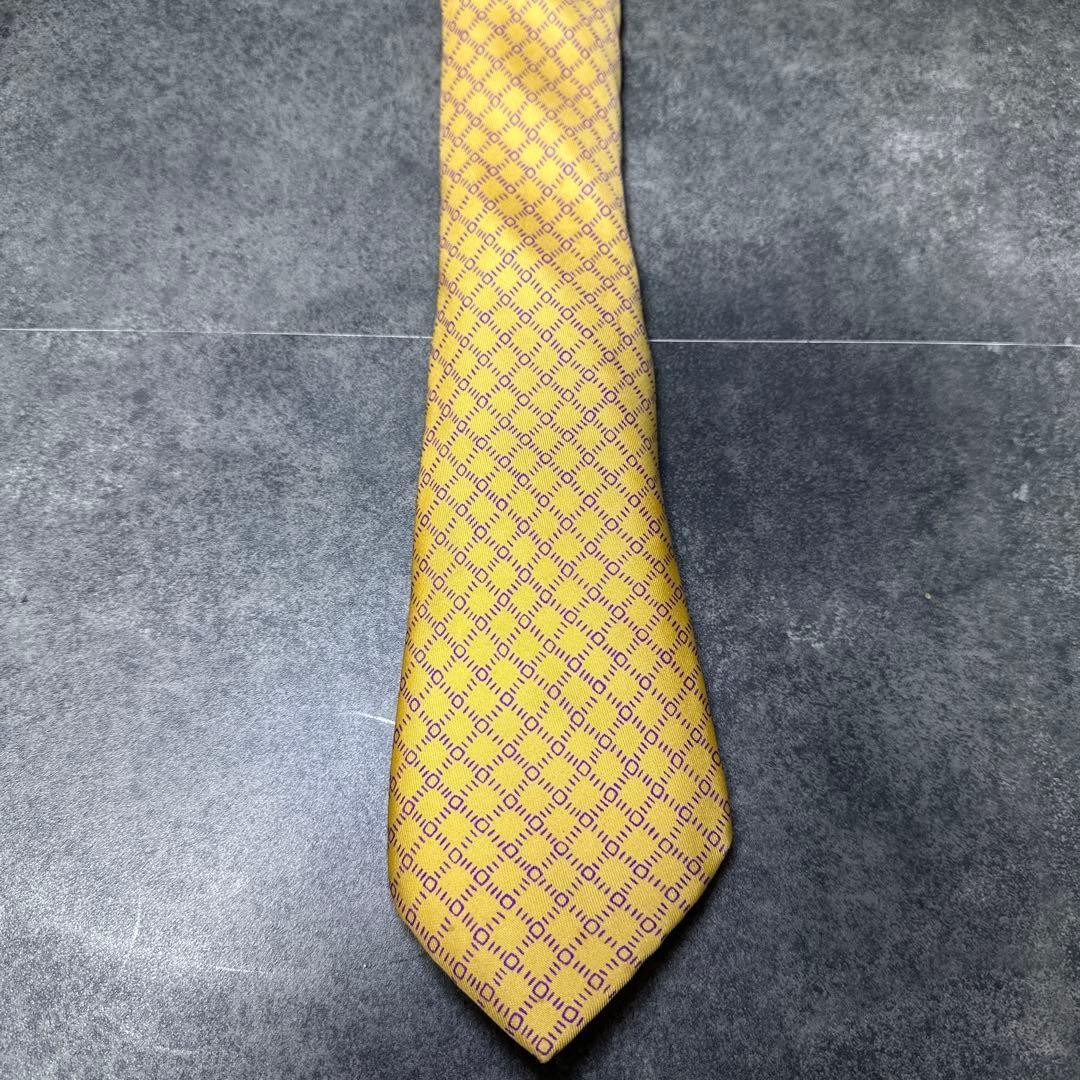 Hermes Tie, 100% Silk, Geometric Pattern, Yellow, Made In France Hermes Tie, 100% Silk, Geometric Pattern, Yellow, Made In France