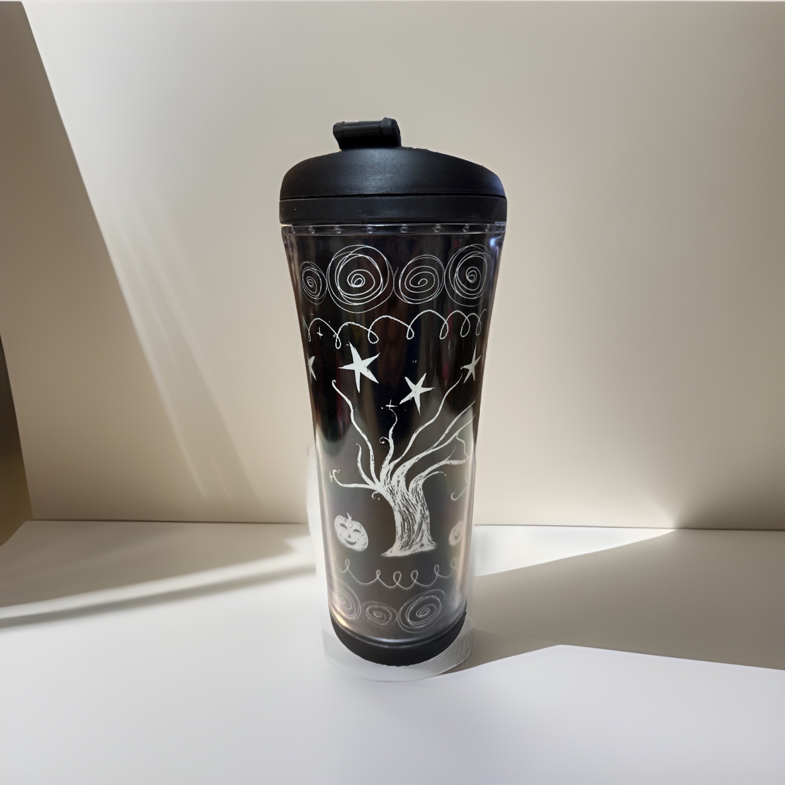 Starbucks 2007 Halloween To Go Travel Cup Black&White Tree-Glow In The Dark