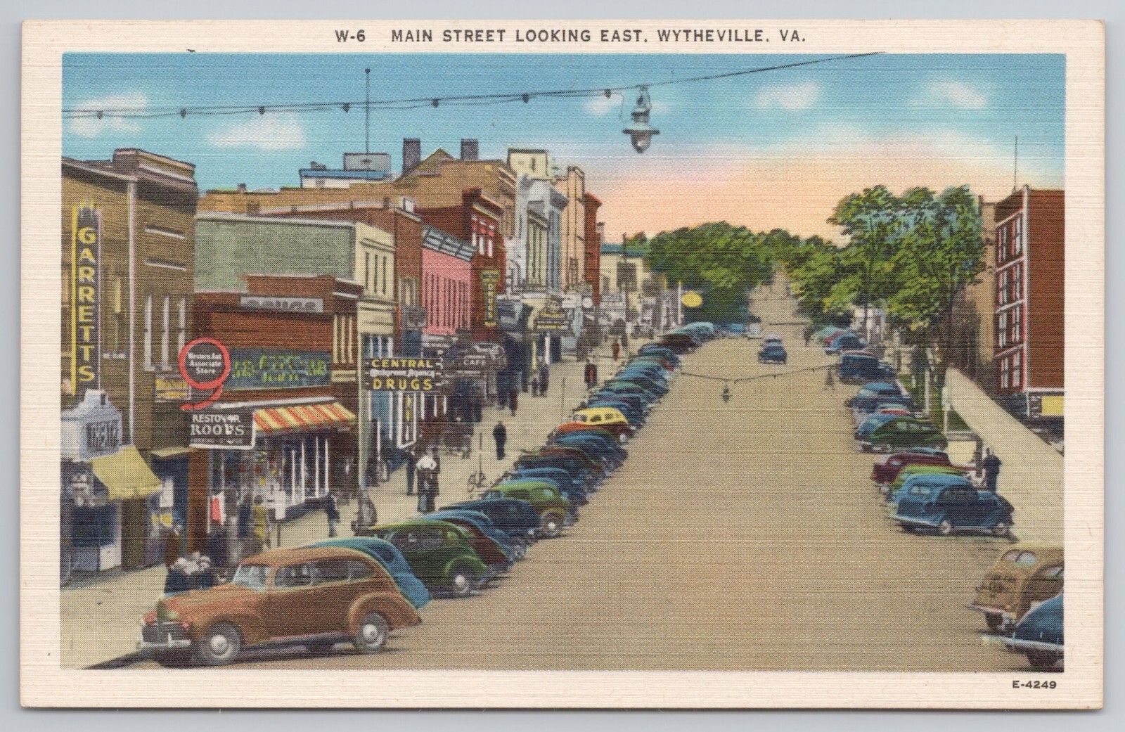 Main Street Looking East Wytheville Virginia VA 1940s Postcard Old Cars Business