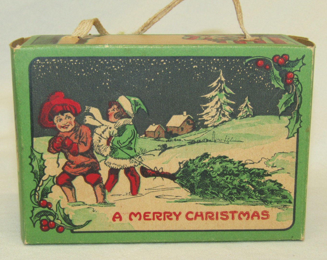USA Antique Child Candy Container Box Vintage Merry Christmas Ornament 1930\'s