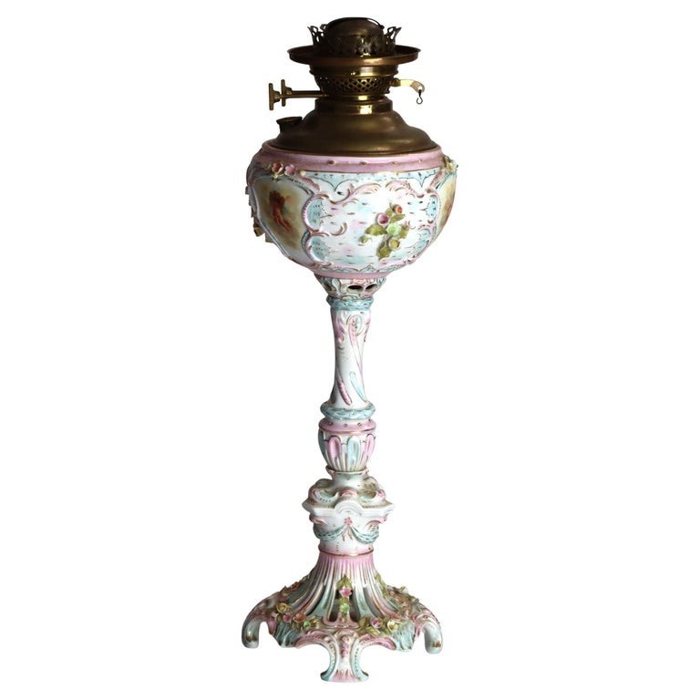 Duplex Louis XV Meissen School Porcelain Oil Lamp Base c1890 Duplex Louis XV Meissen School Porcelain Oil Lamp Base c1890