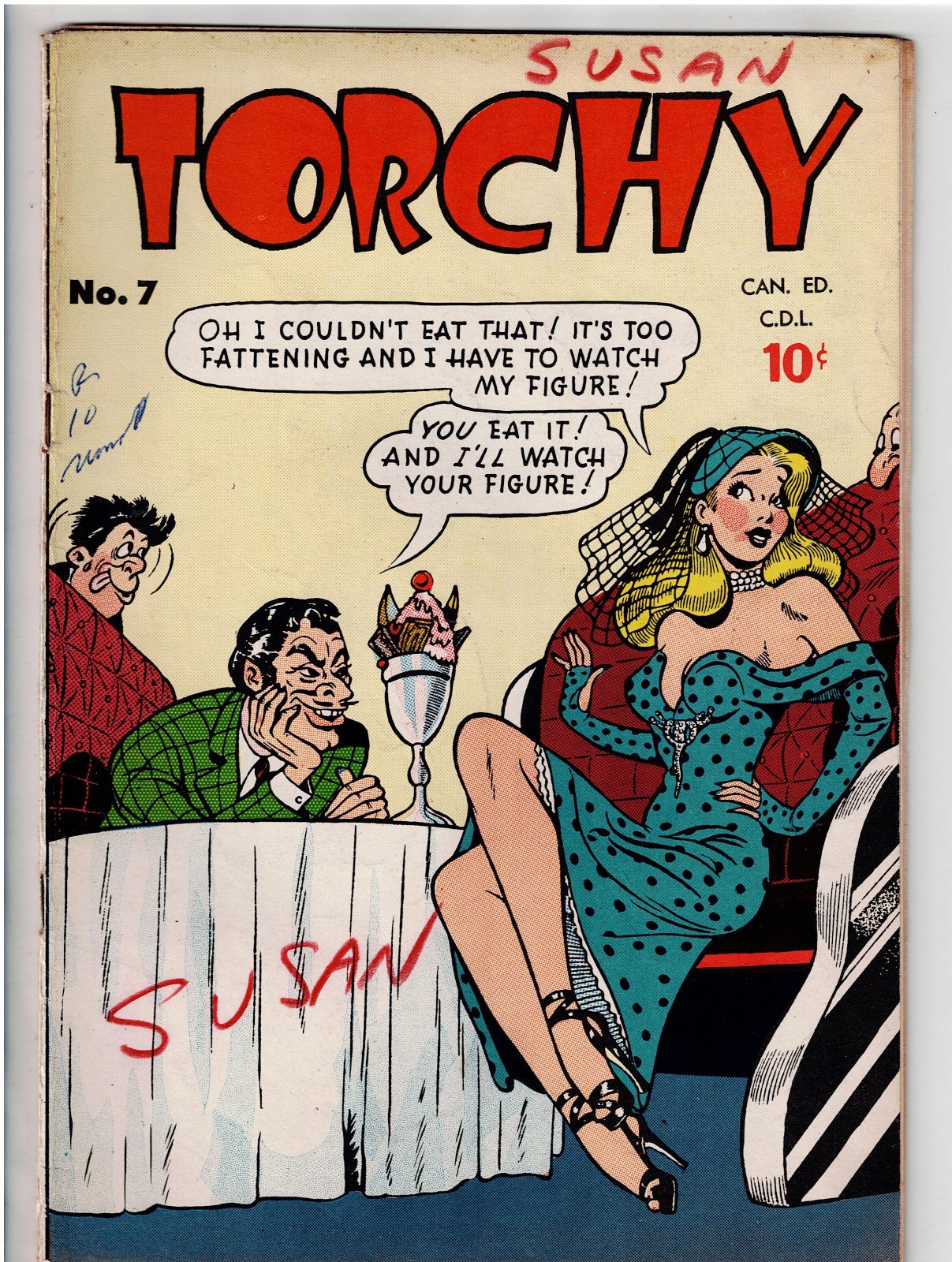 TORCHY #7 (1950) RARE NICE CONDITION CENTEROLFD DETACHED GGA GOLDEN AGE