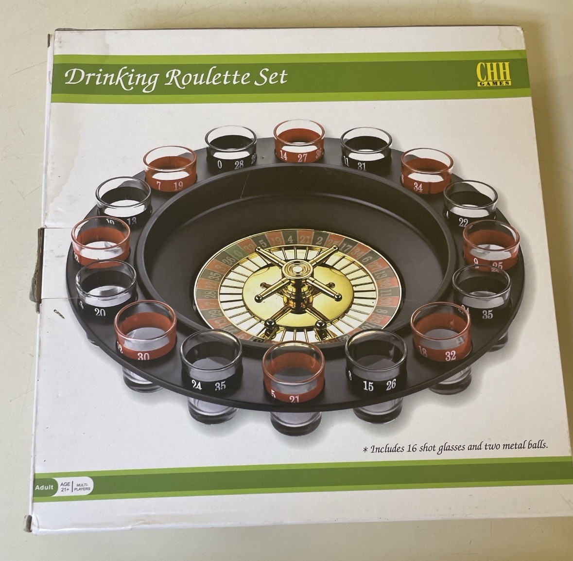 CHH Games Drinking Roulette Set With 16 Shot Glasses And 2 Metal Balls NEW CHH Games Drinking Roulette Set With 16 Shot Glasses And 2 Metal Balls NEW